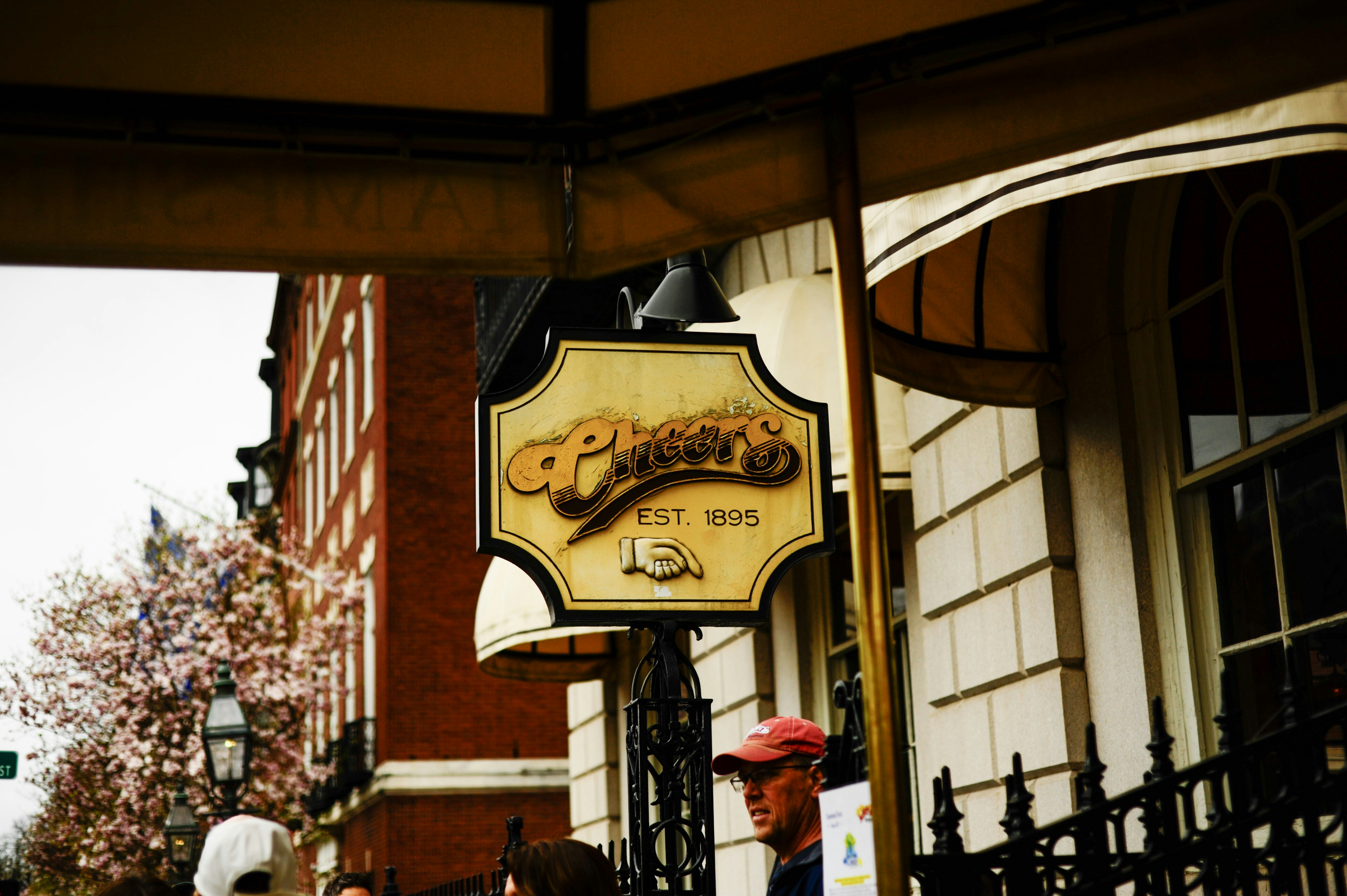Cheers bar sign est 1975 with building background
