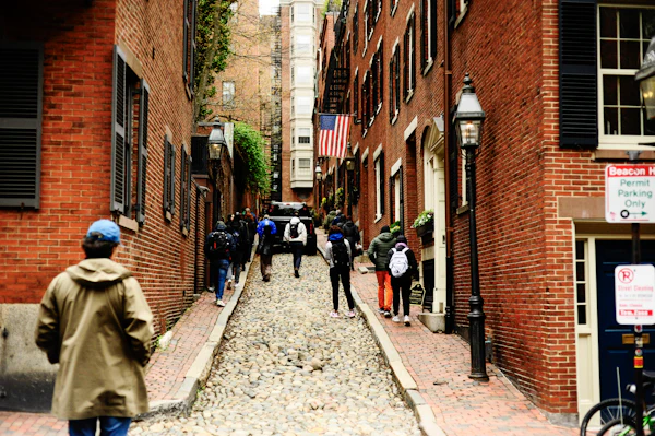 Boston Beacon Hill brownstones on a cobblestone street