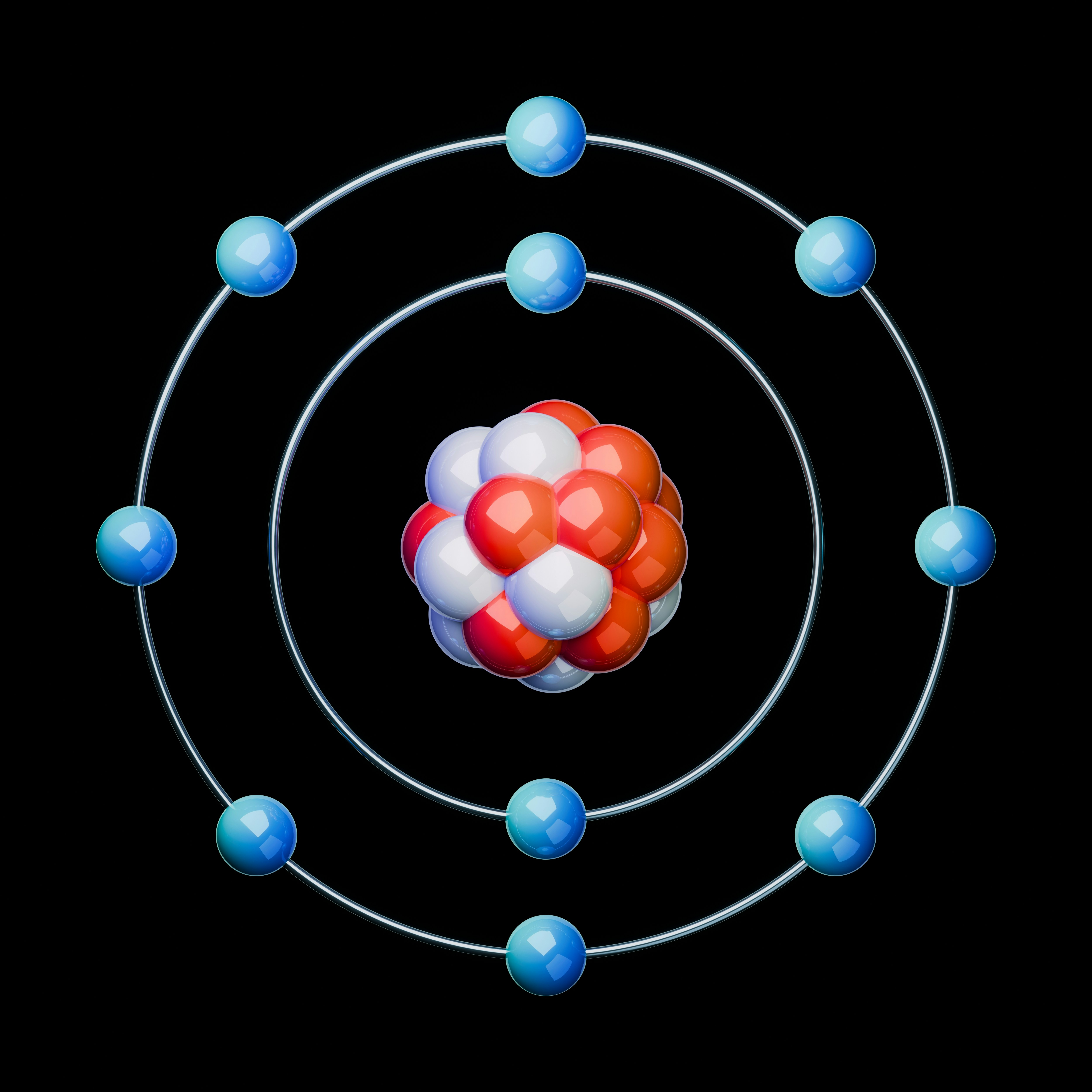 原子核と周回する電子を持つ原子の図