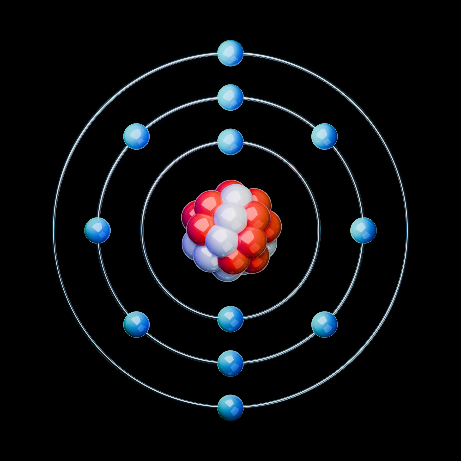 Atomic model with nucleus and orbiting electrons