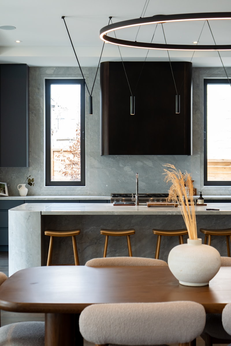 Modern kitchen with an island and pendant lights