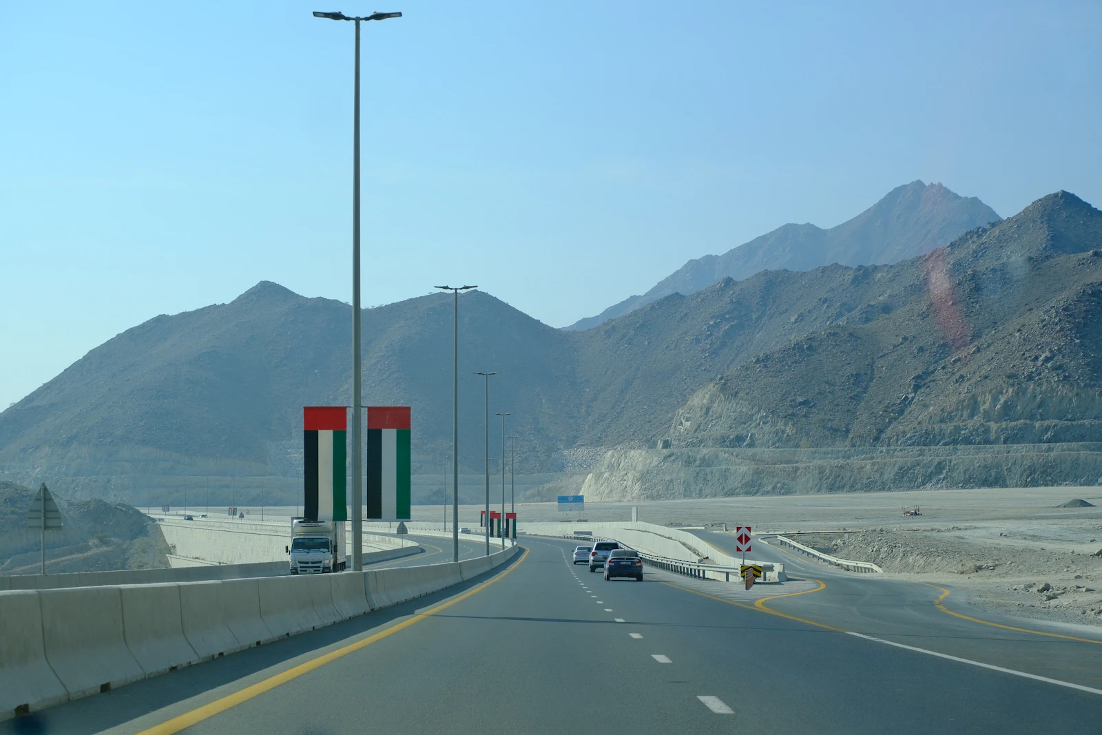 A highway running through the mountains near Khor Fakkan