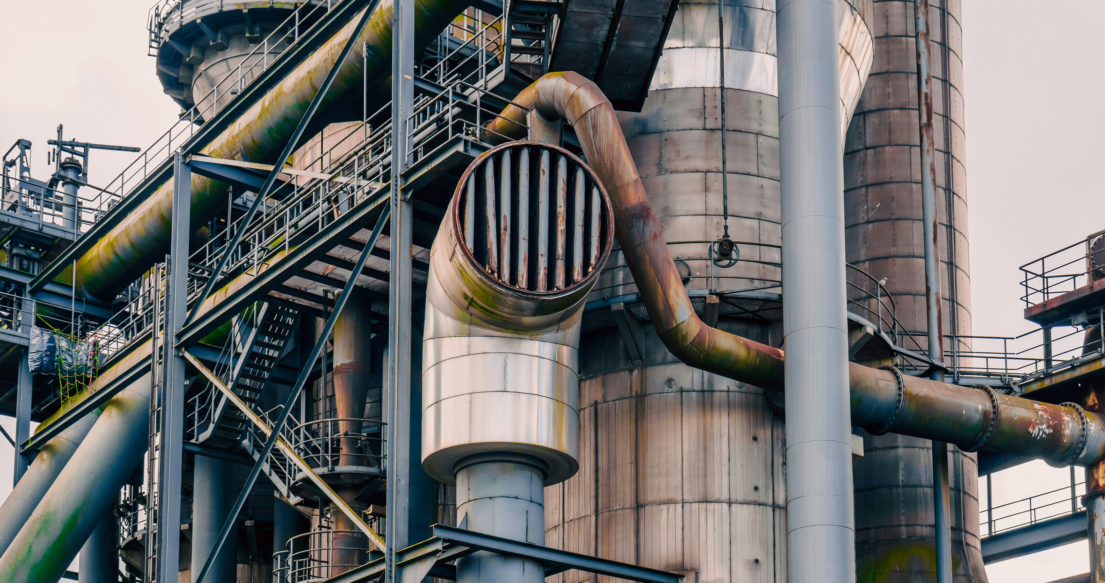 Industrial steel structure with pipes and vents