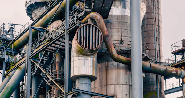 Industrial steel structure under construction