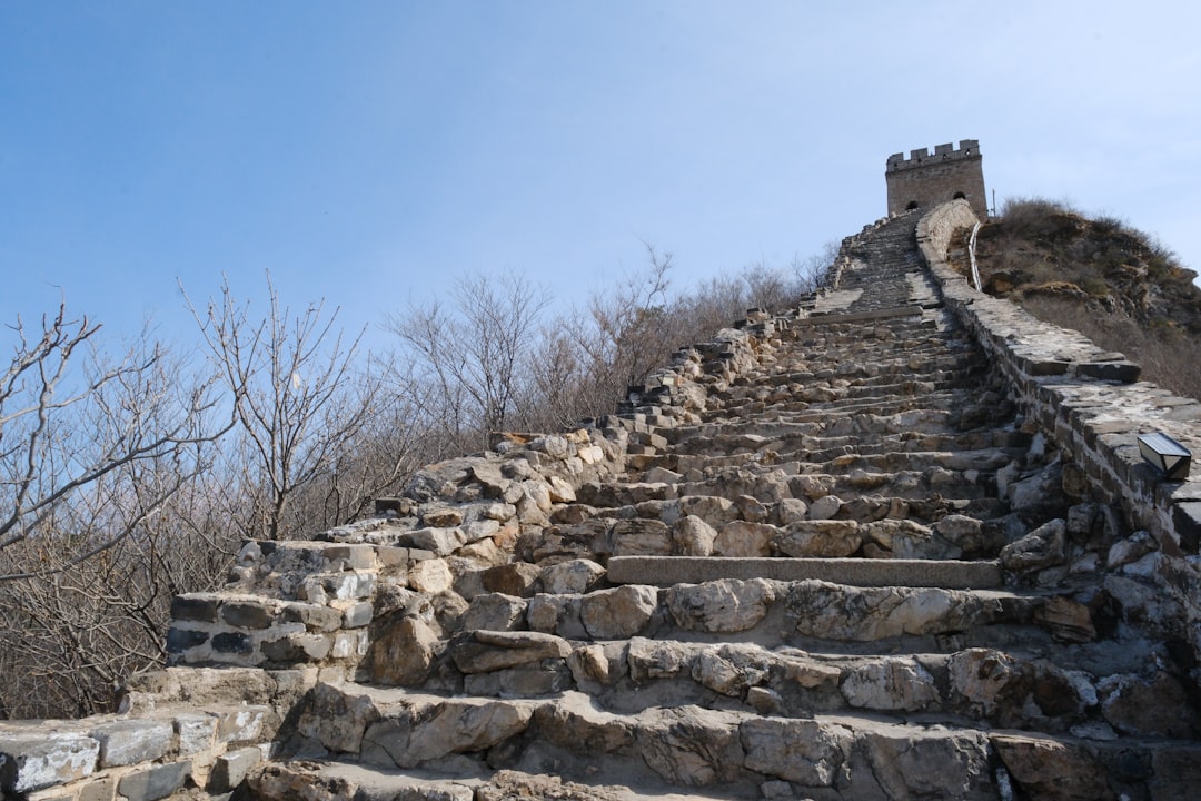 Steep stone stairs on the Great Wall showing the challenging climb