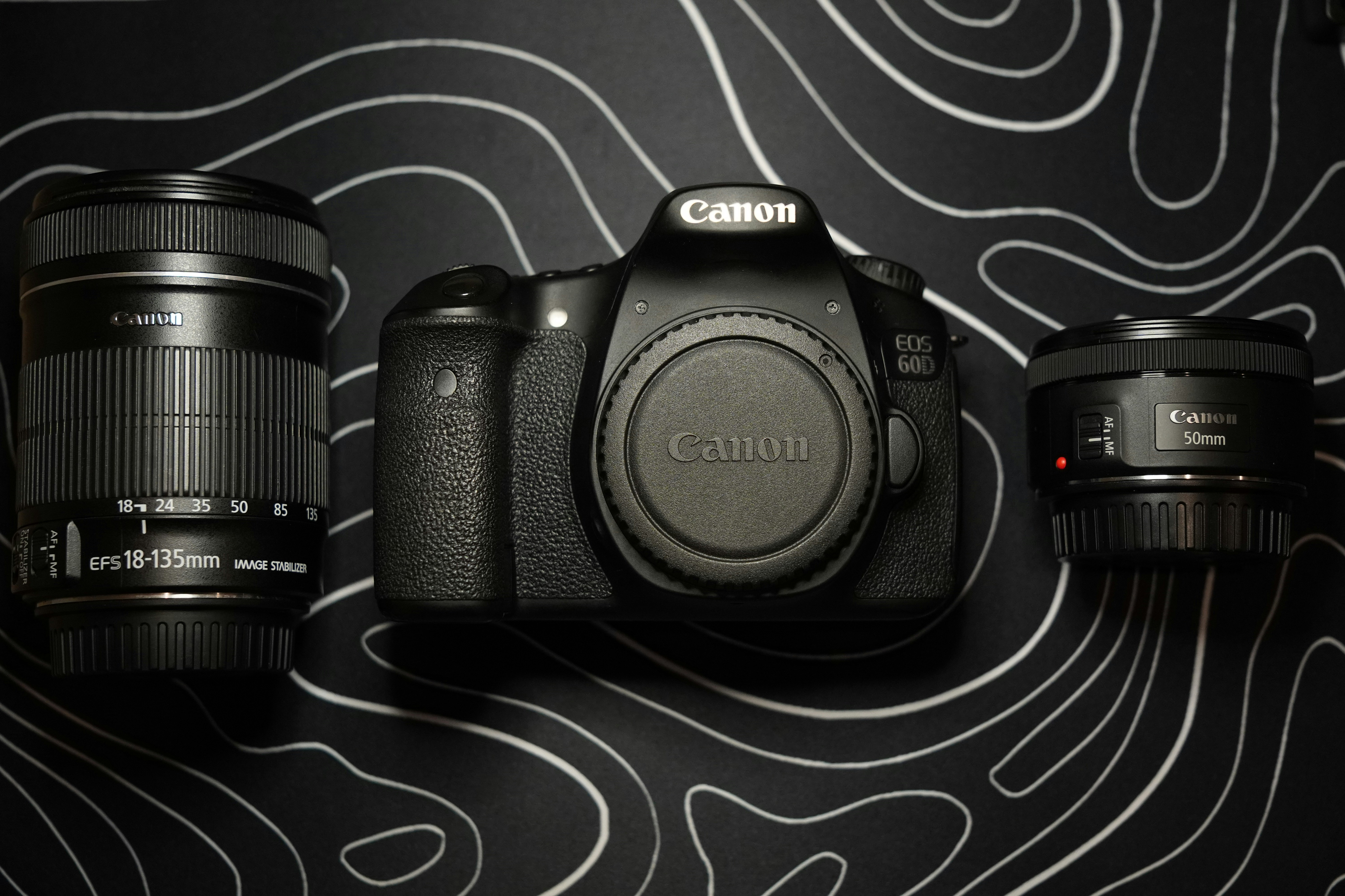 Un appareil photo Canon noir avec deux objectifs