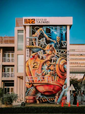Giant robot mural on a building in taiwan.