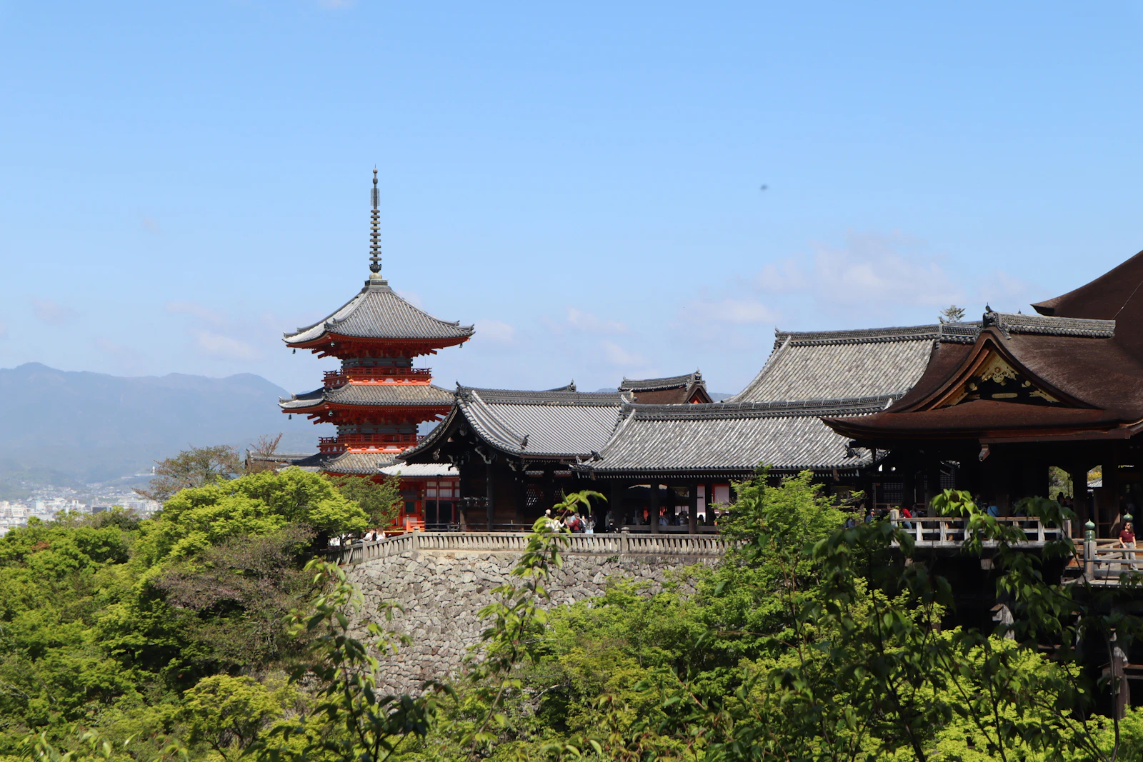 A traditional Japanese temple surrounded by lush greenery in Kyoto