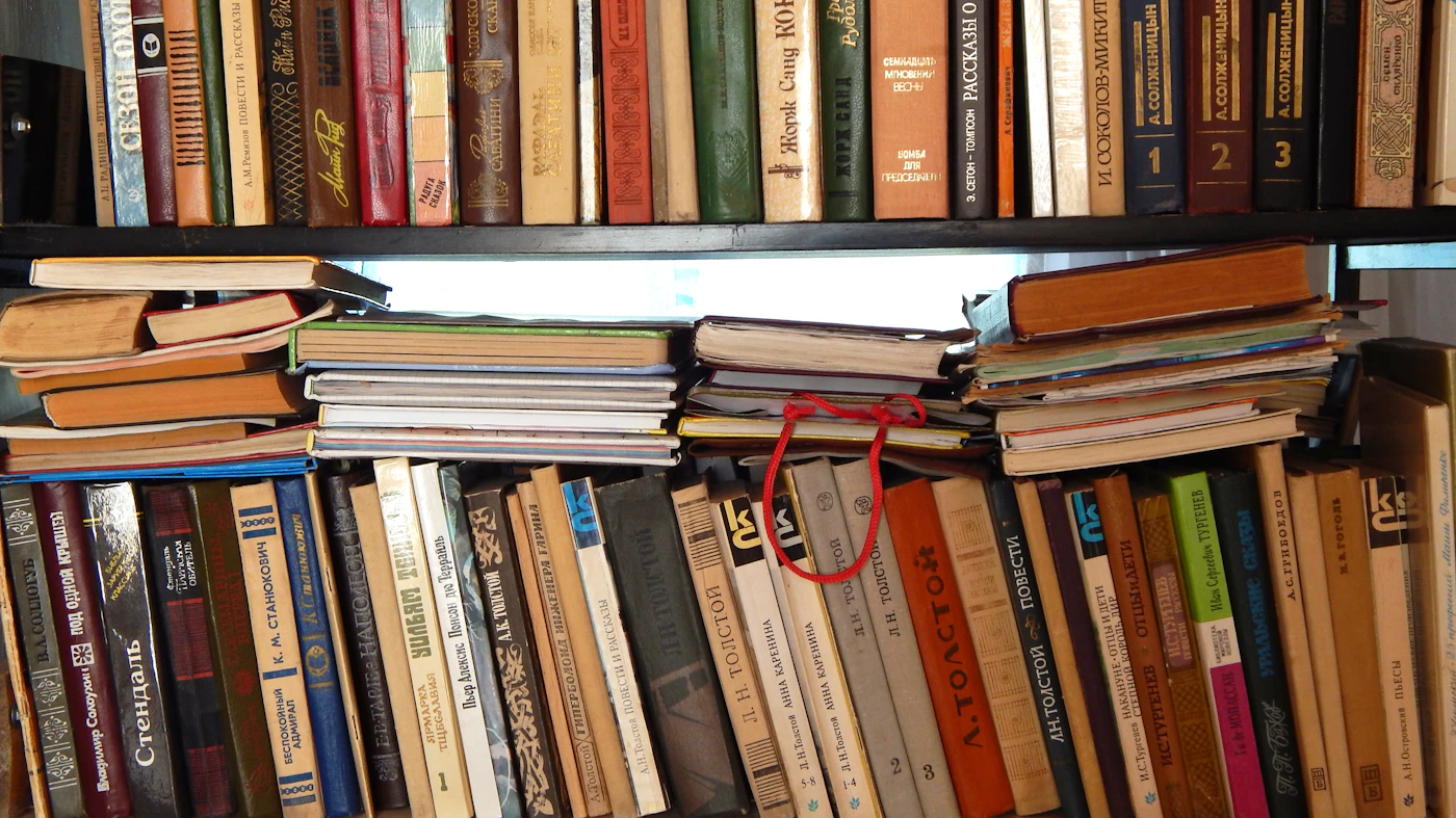 A bookshelf filled with old books