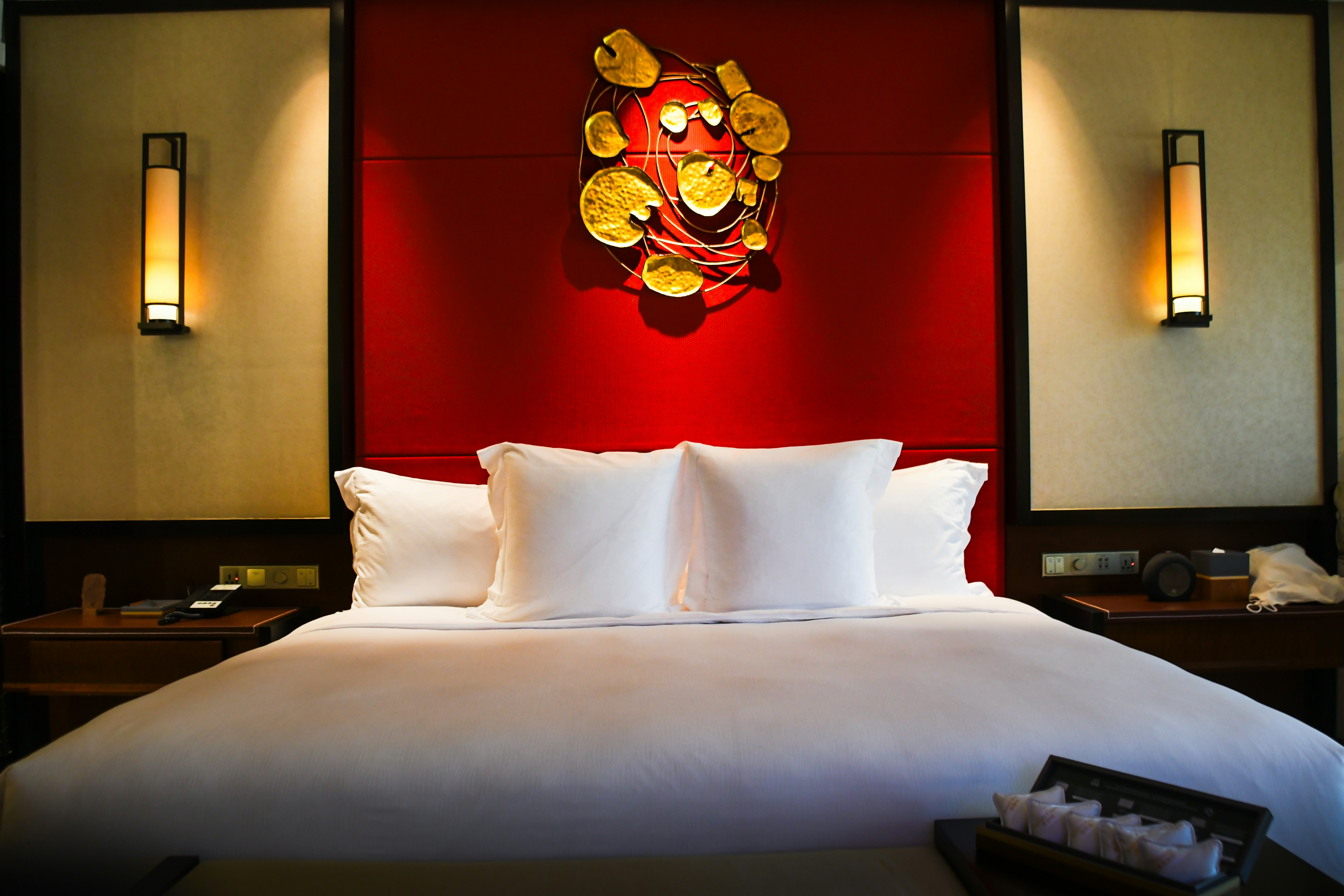Bedroom in the suite of Banyan Tree, Macau.