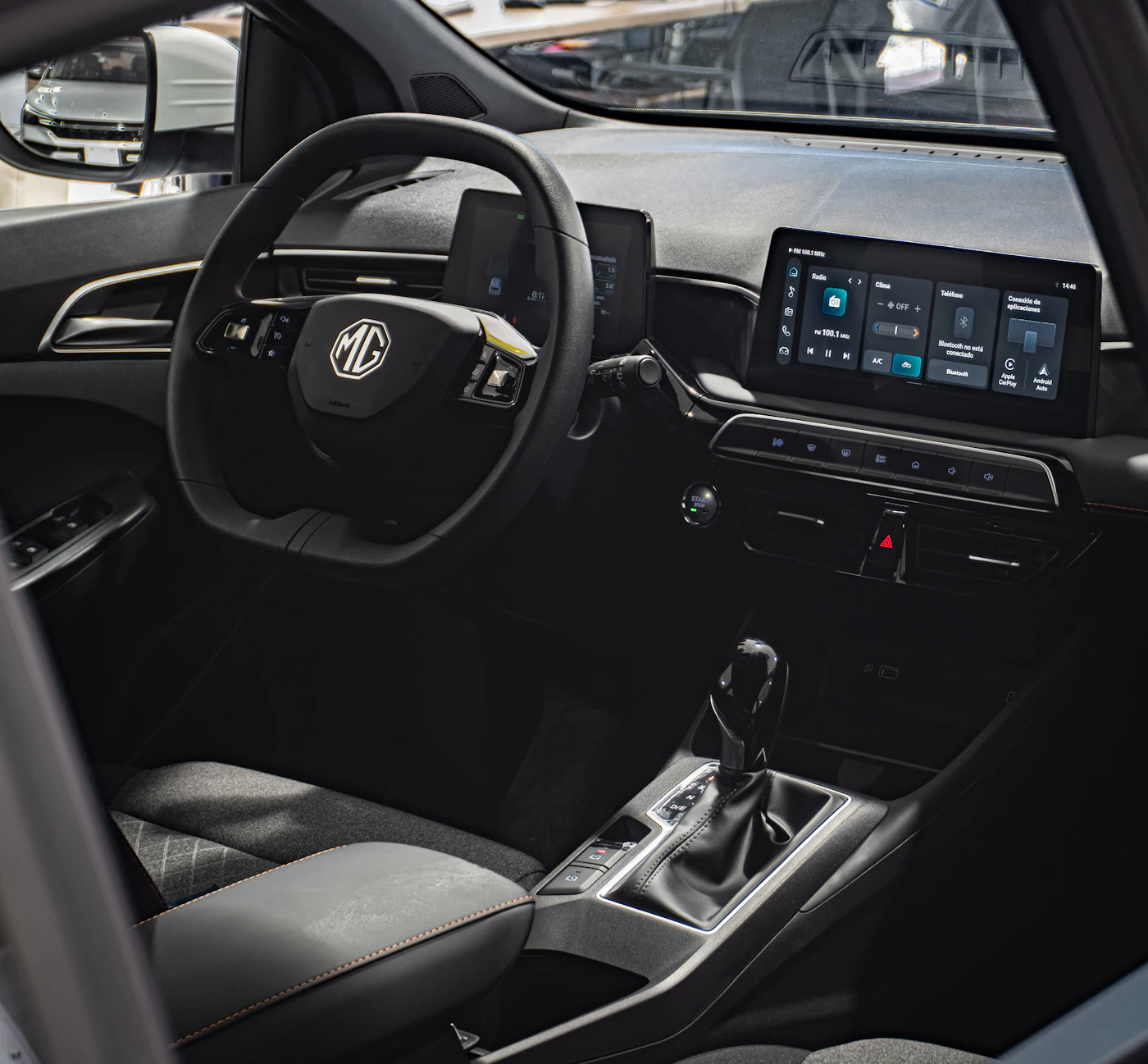 Modern premium car interior with digital dashboard and center console