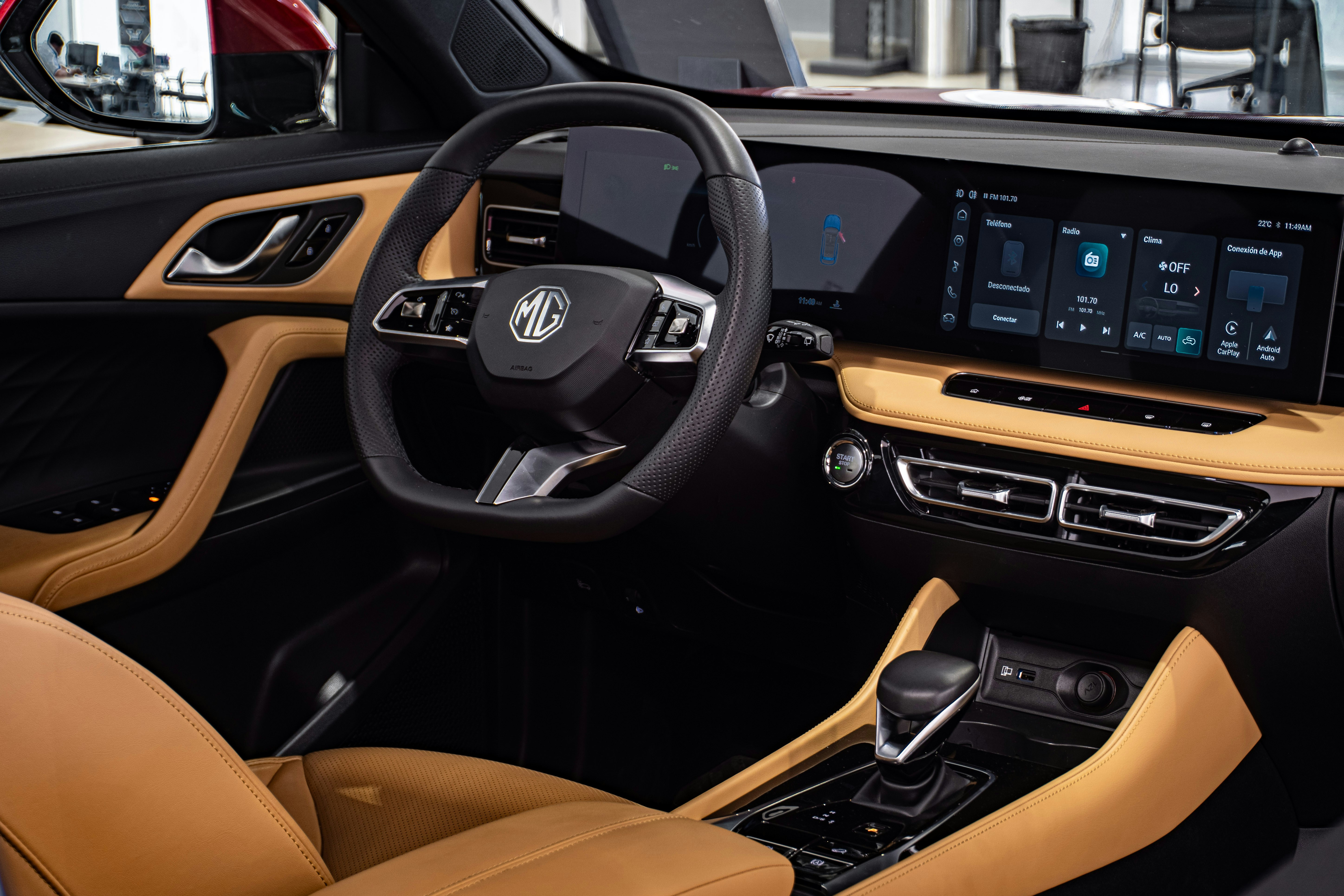 Modern car interior with large touchscreen display