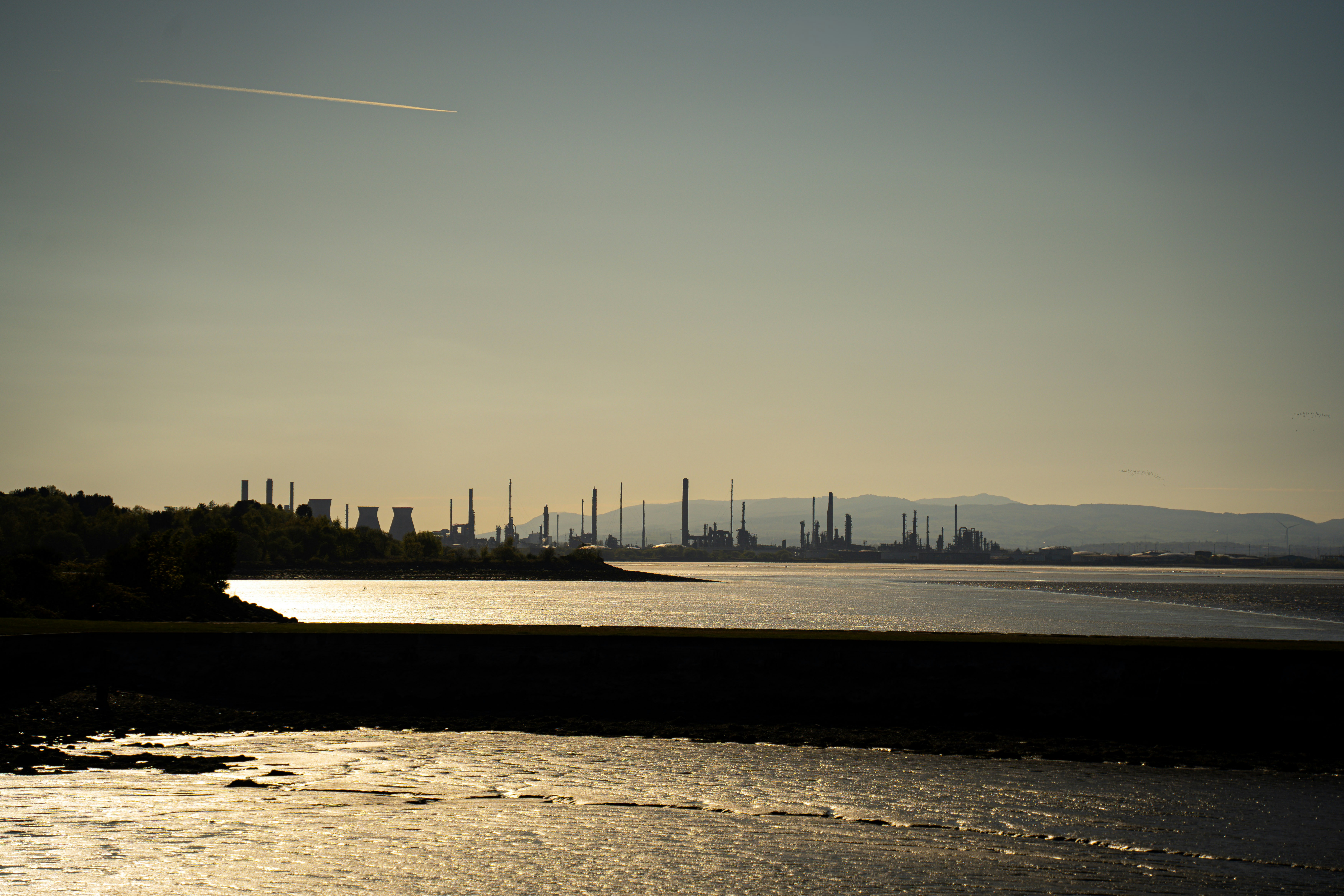 Industrial landscape with oil refineries by the water