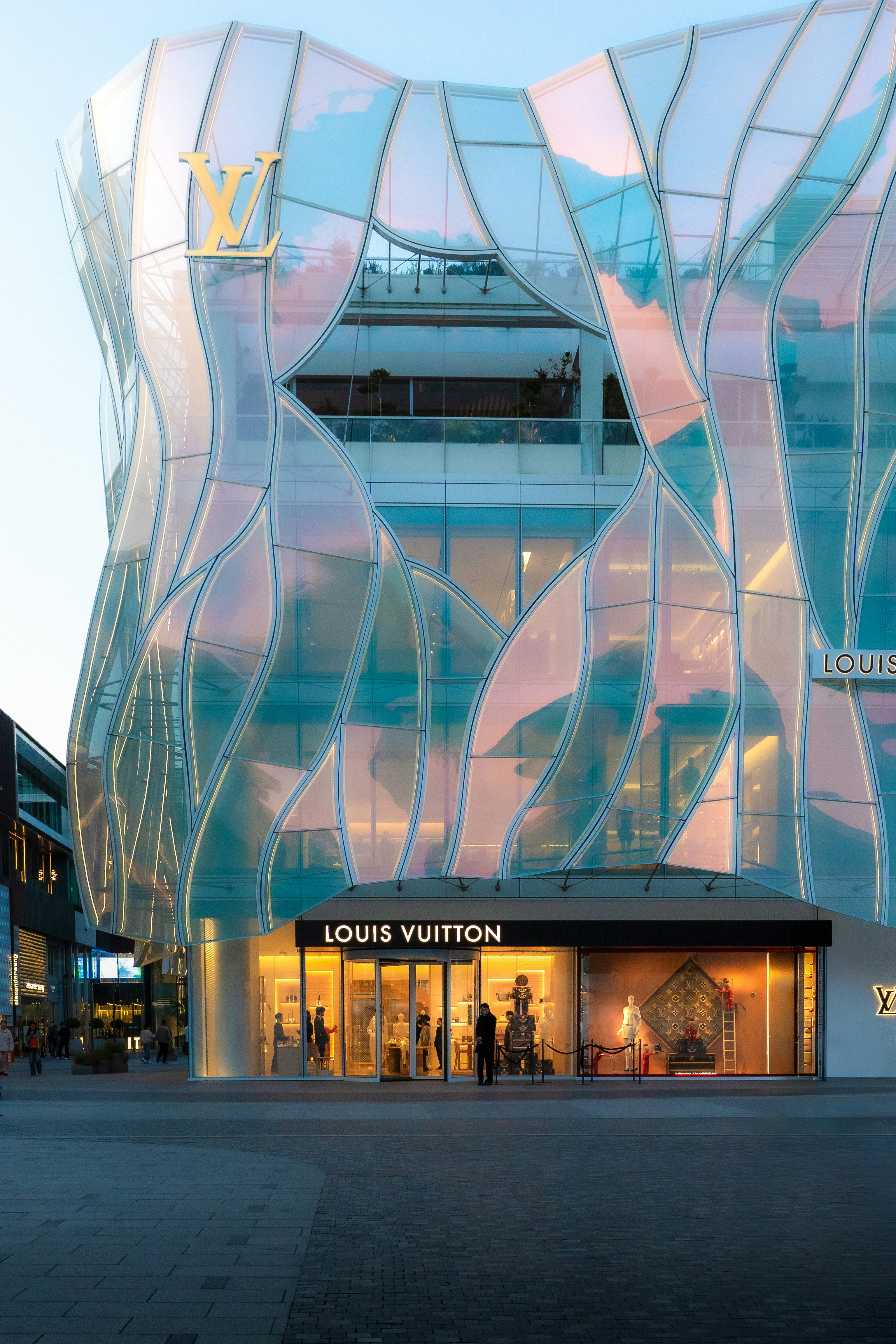 Modern louis vuitton building with wavy facade