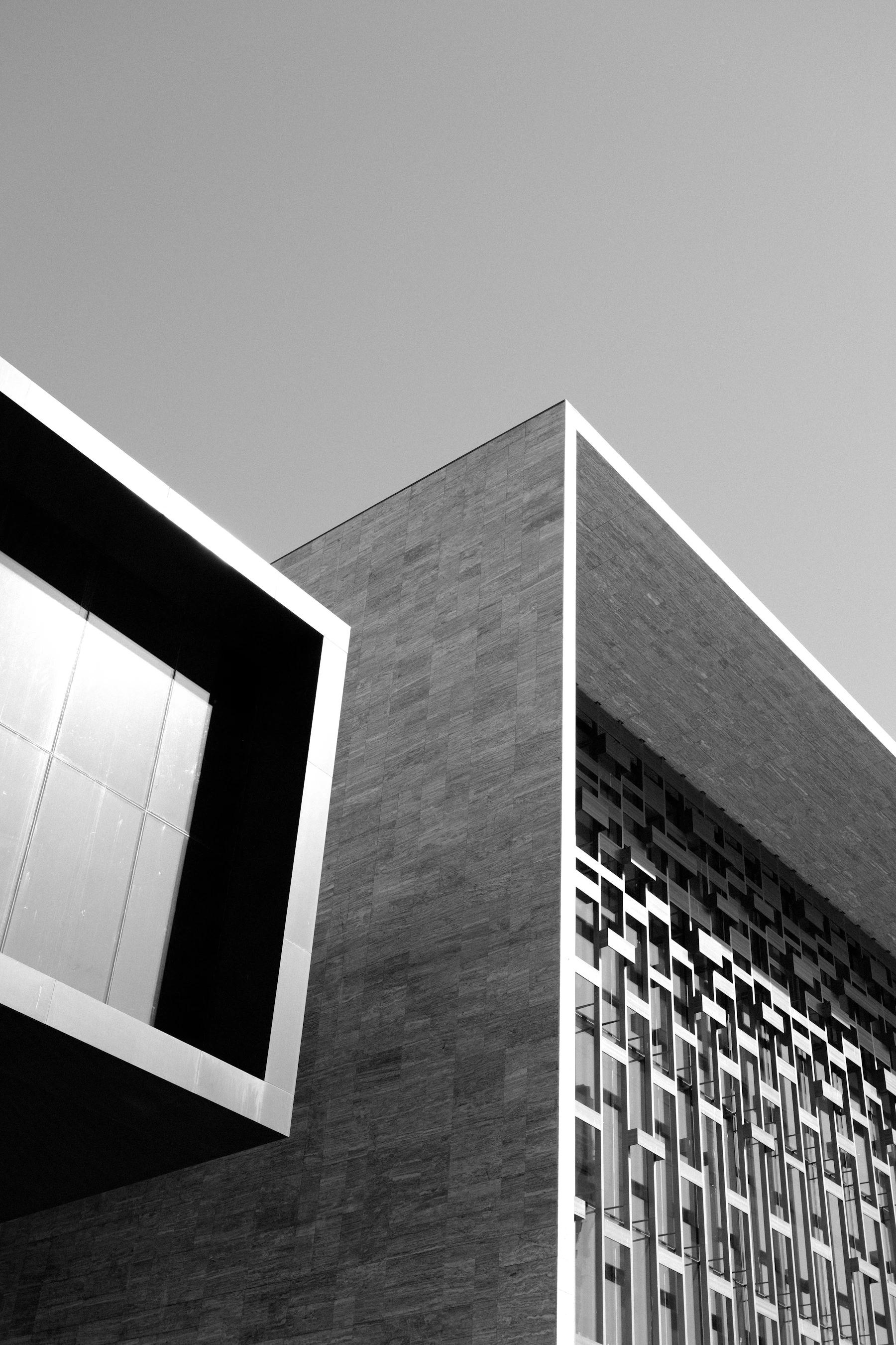 Modern architectural facade with sharp geometric lines