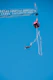 A person bungee jumping from a tall structure.
