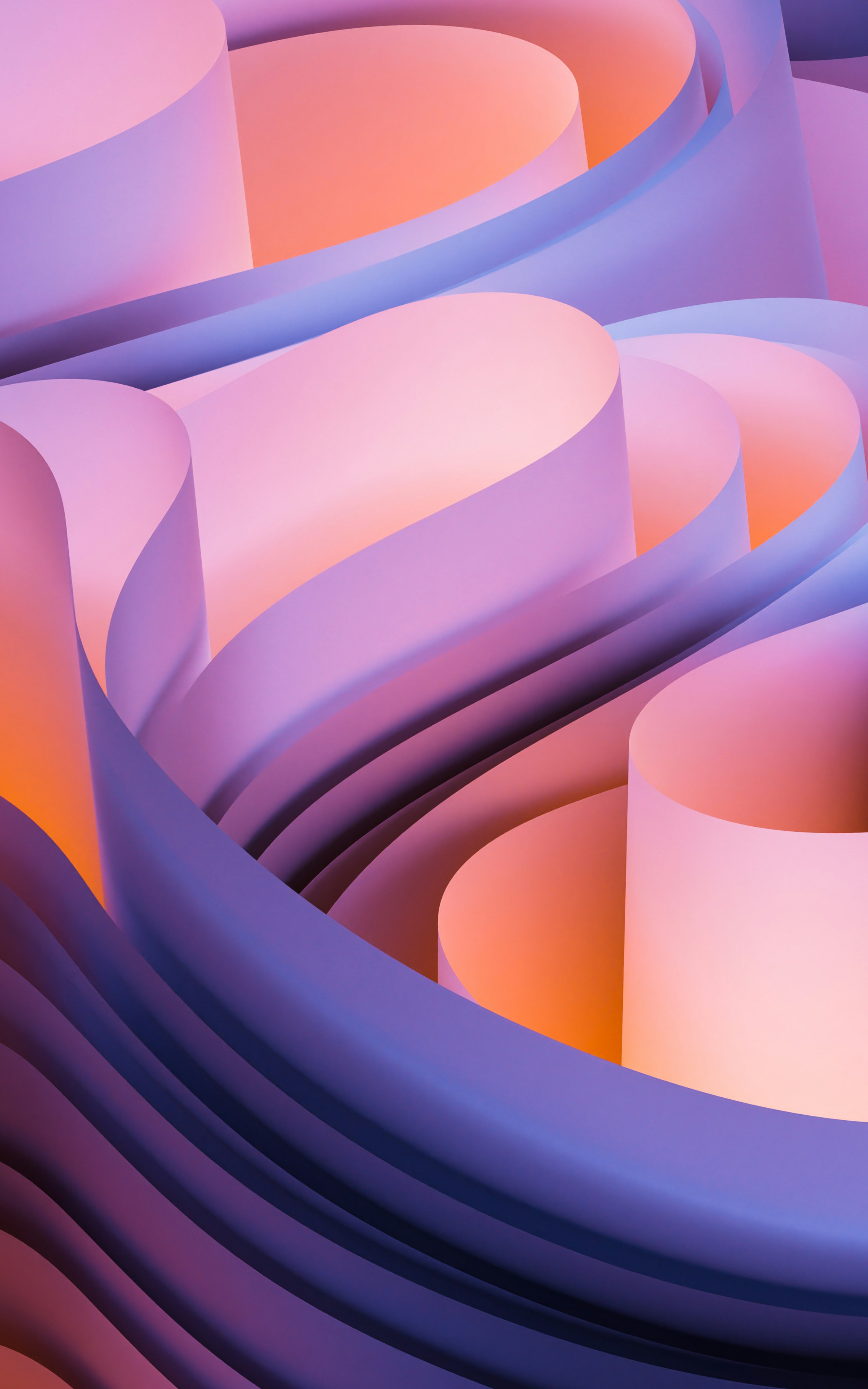 Abstract pastel curves with orange and purple light