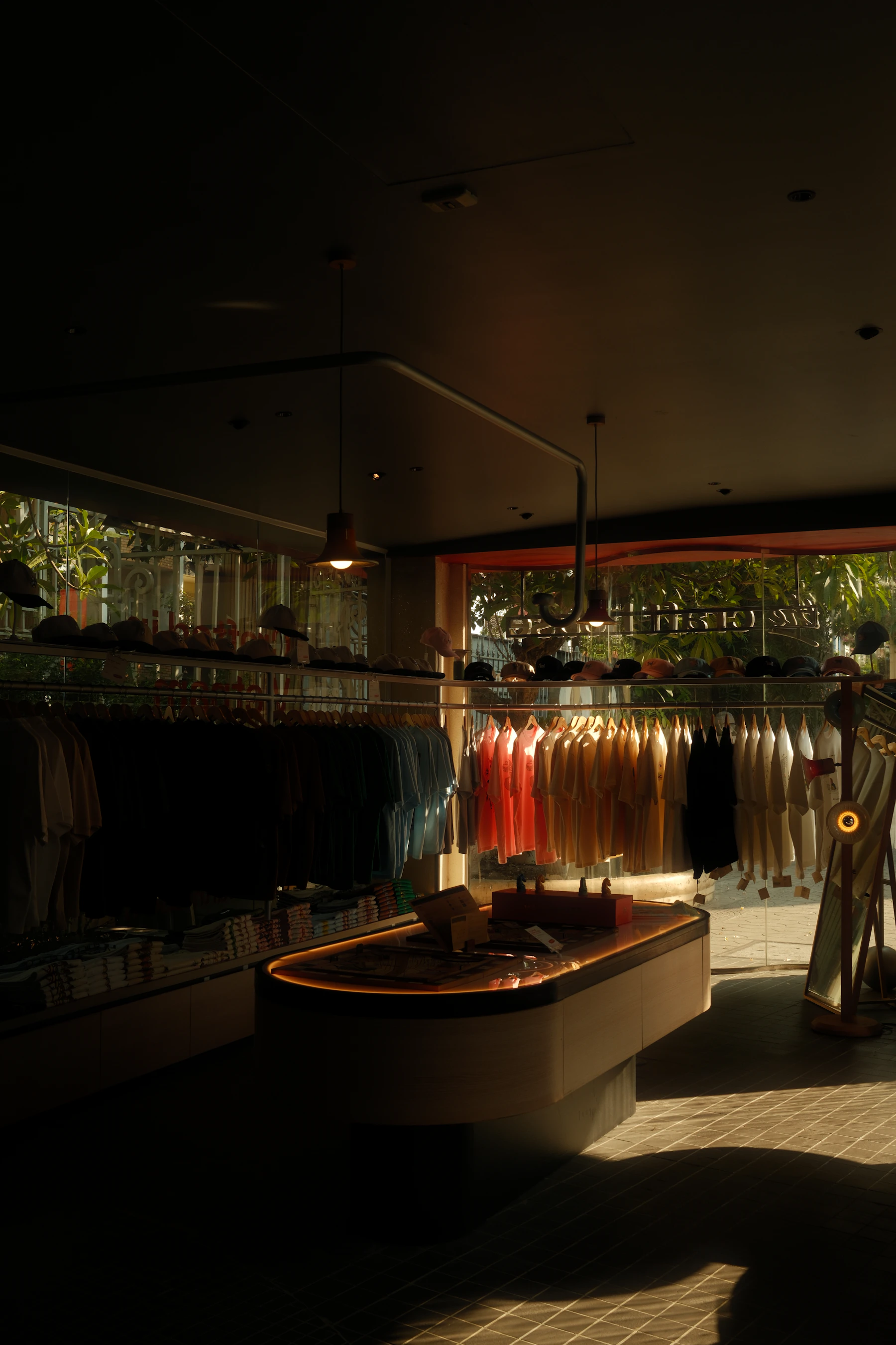 Clothing and product displays inside a retail store