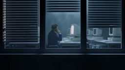 Man on phone at desk with old computers