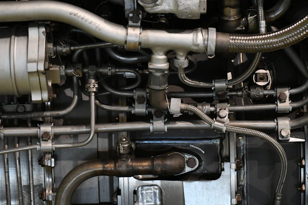 Complex machinery with pipes and wires