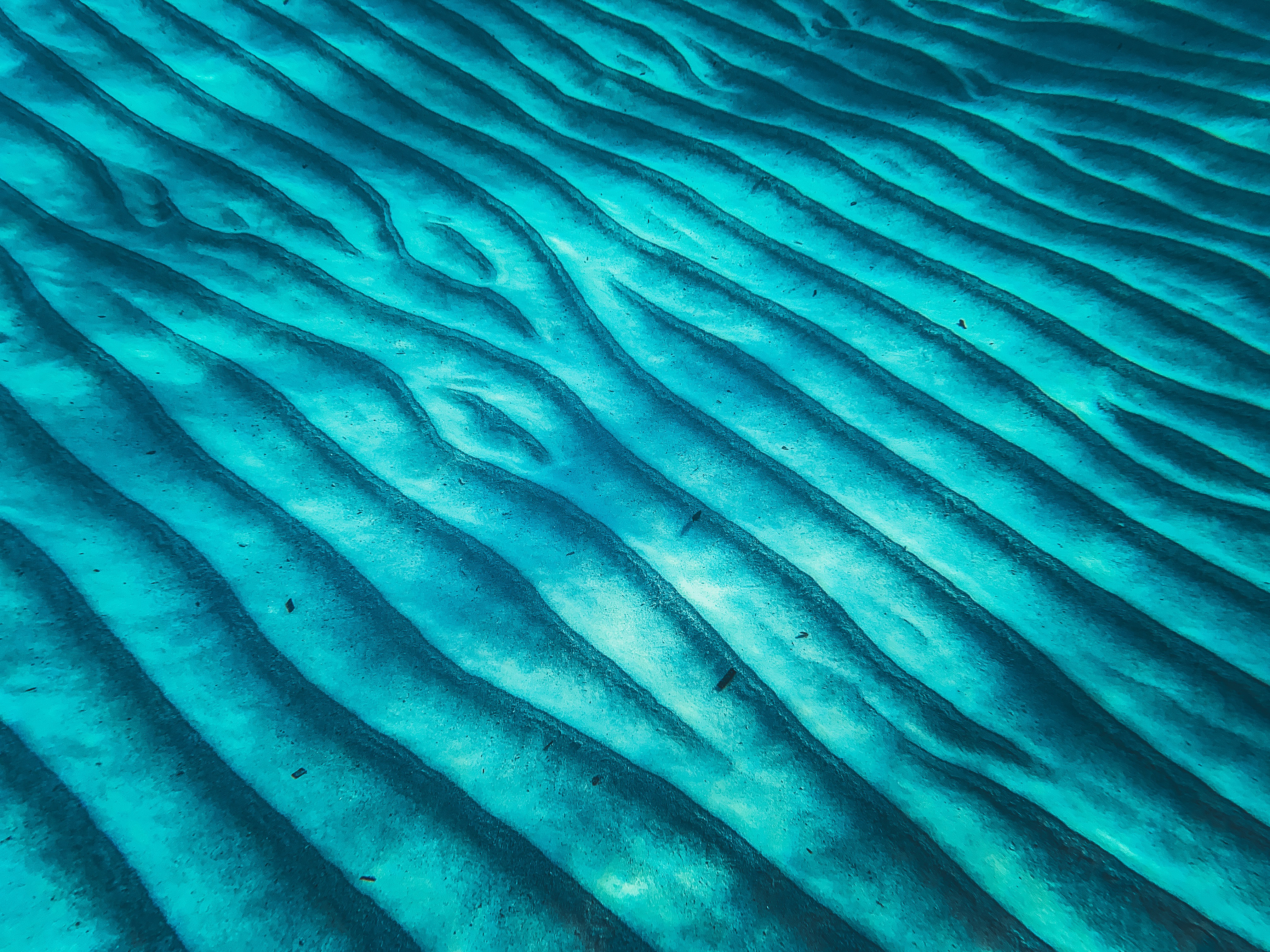 Le sable sous-marin ondule éclairé par la lumière du soleil