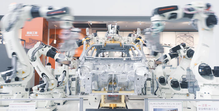 Robotic arms on an automated assembly line
