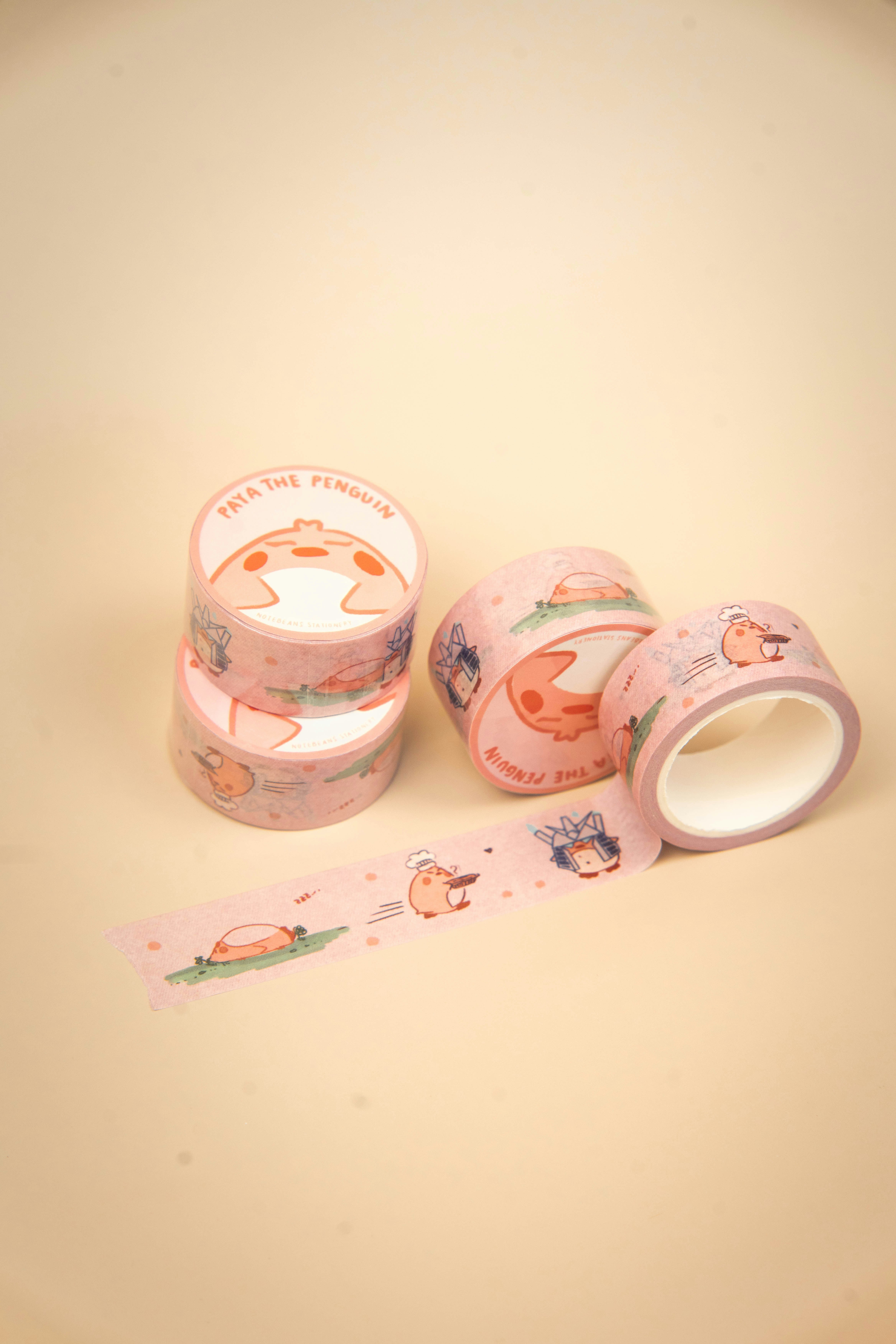 Rolls of pink decorative tape with cartoon animals