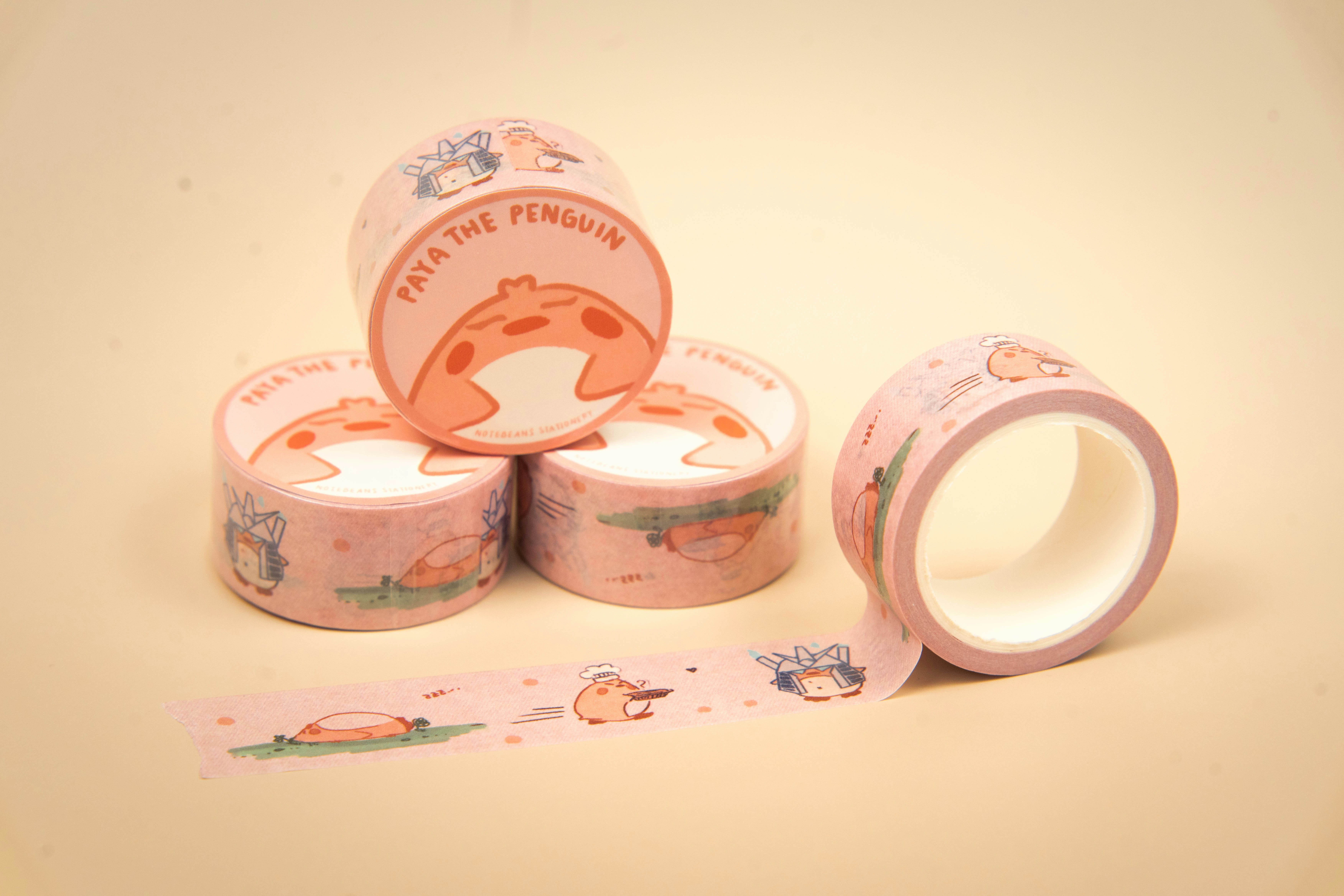 Pink washi tape with cute animal illustrations