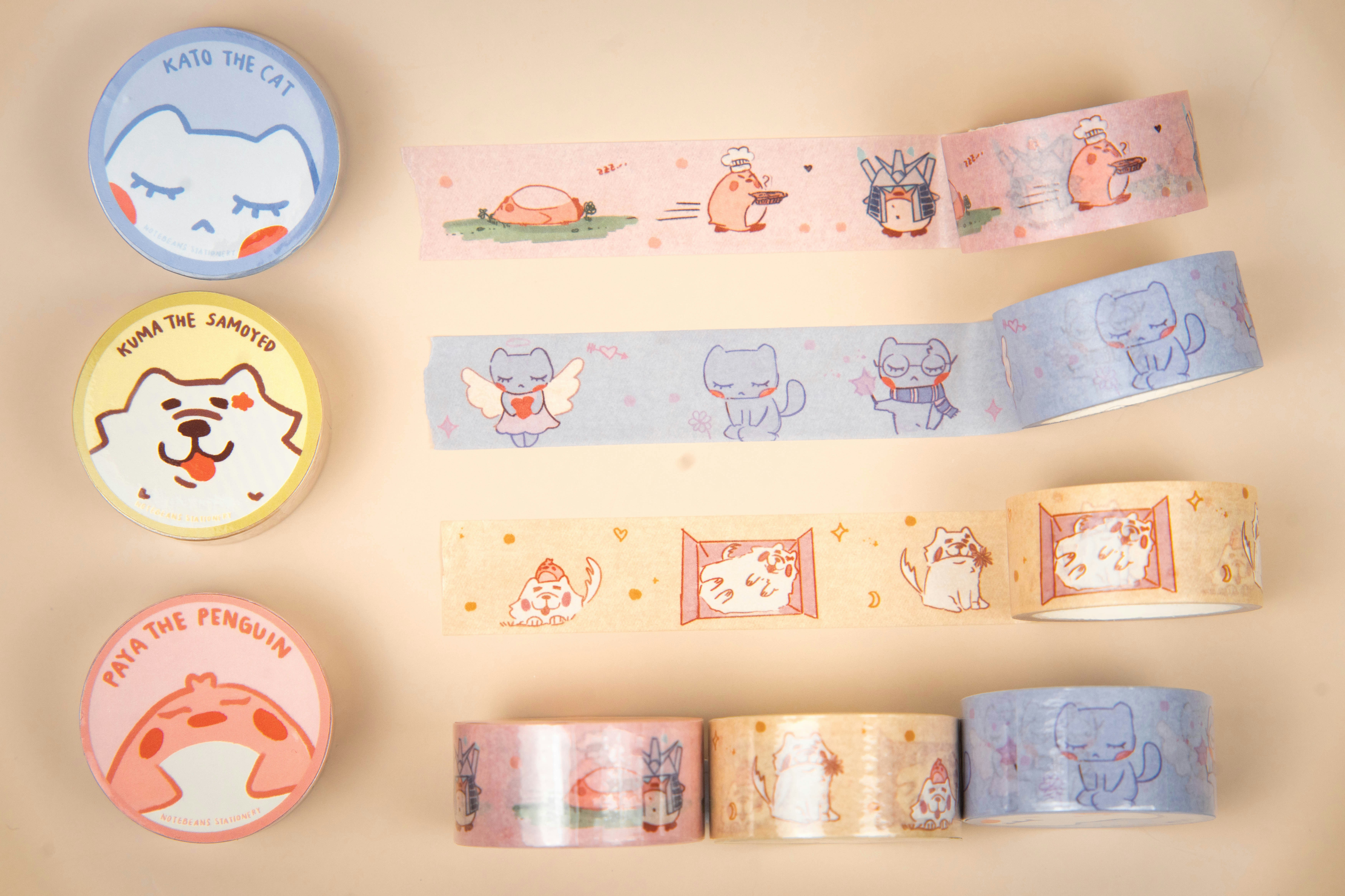 Cute animal themed washi tape rolls and containers