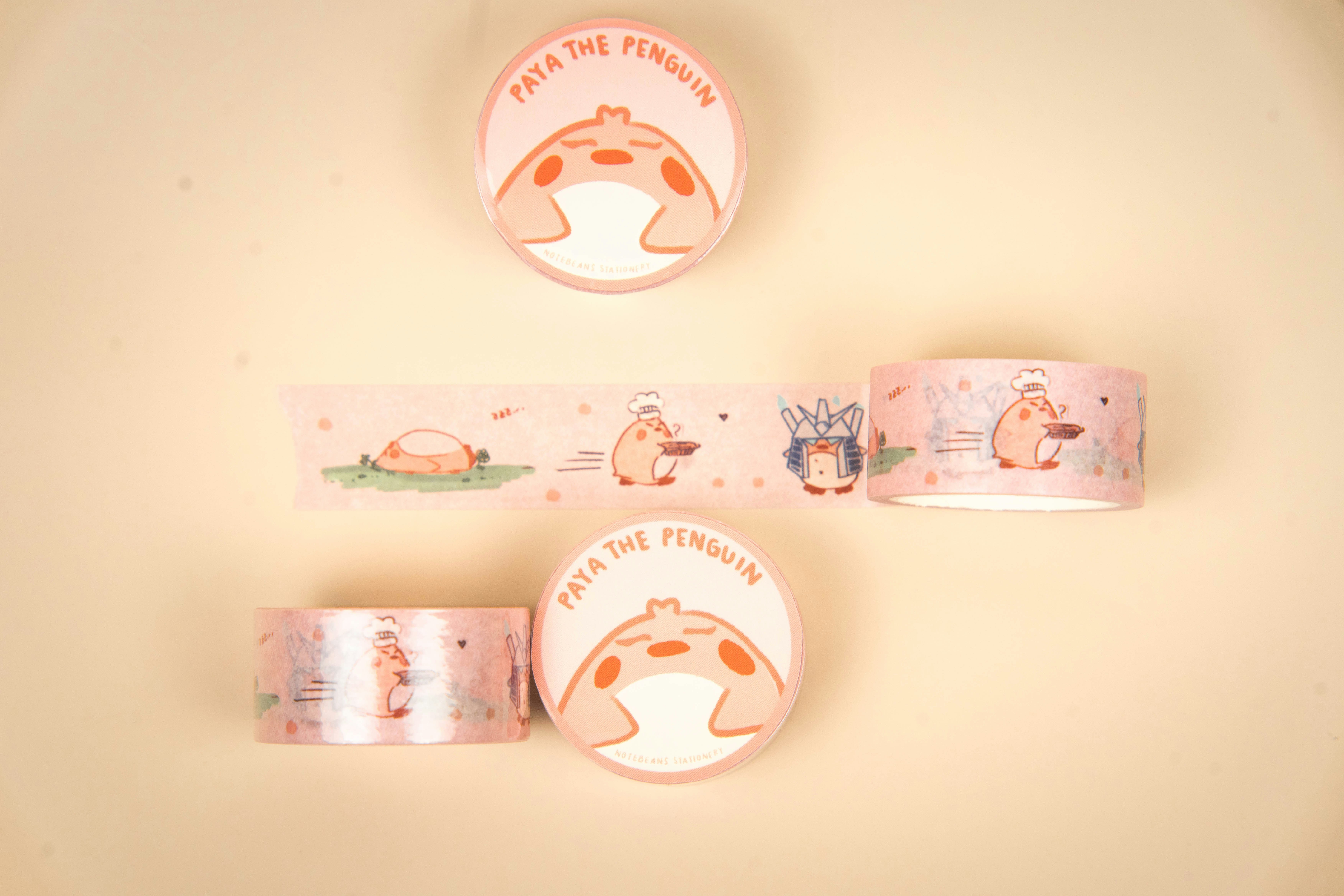 Cute penguin themed washi tape rolls and stickers