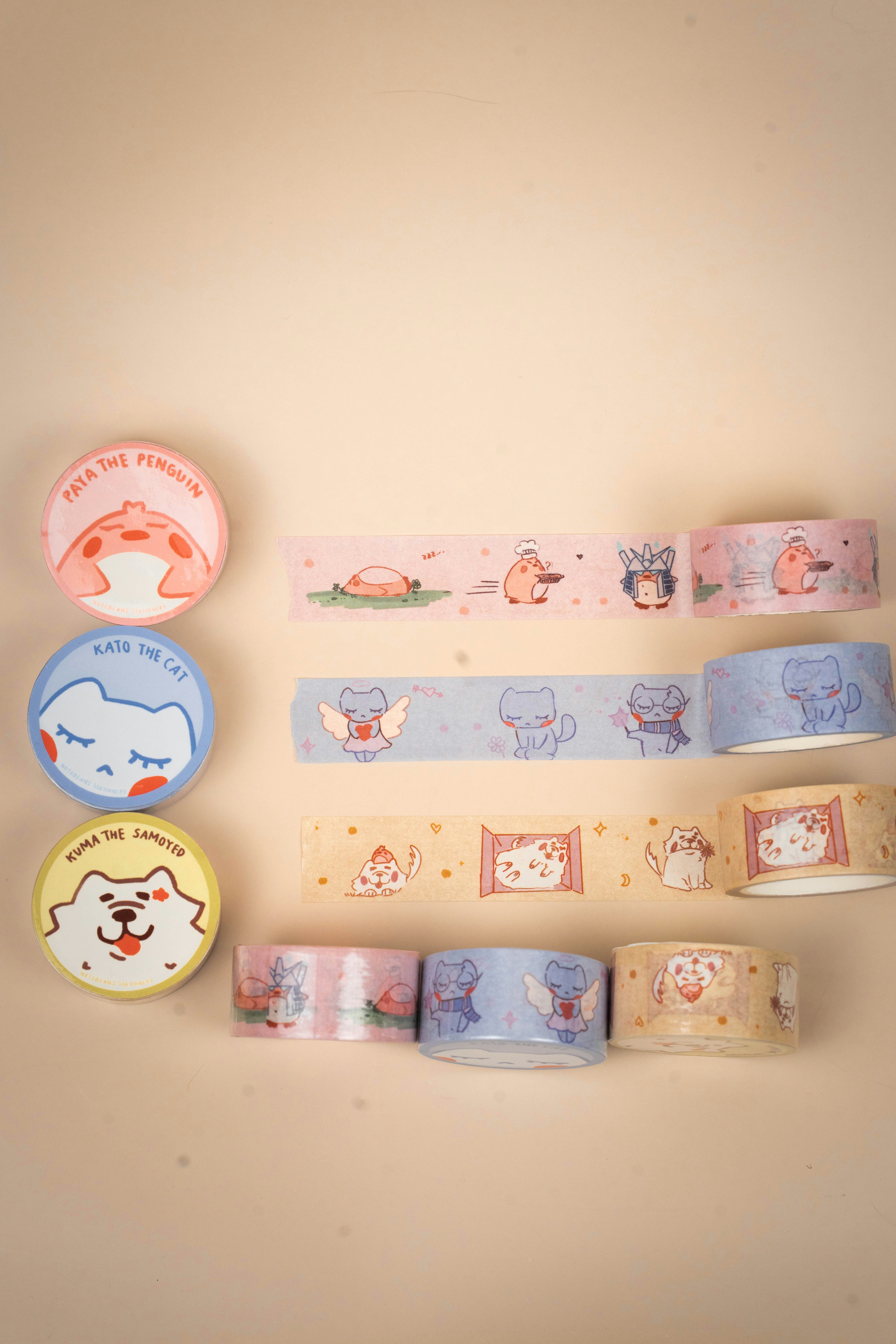 Collection of cute cartoon animal themed washi tapes