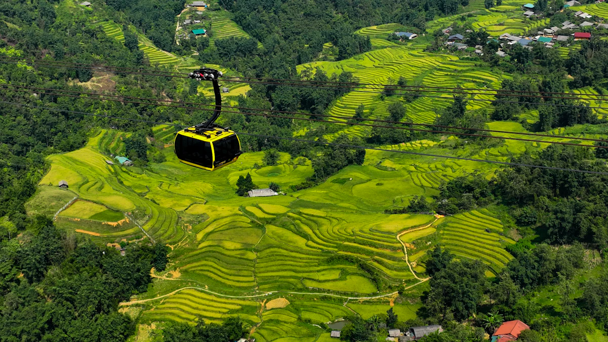 Scenic stepped rice terraces in Muong Hoa Valley Sapa Vietnam