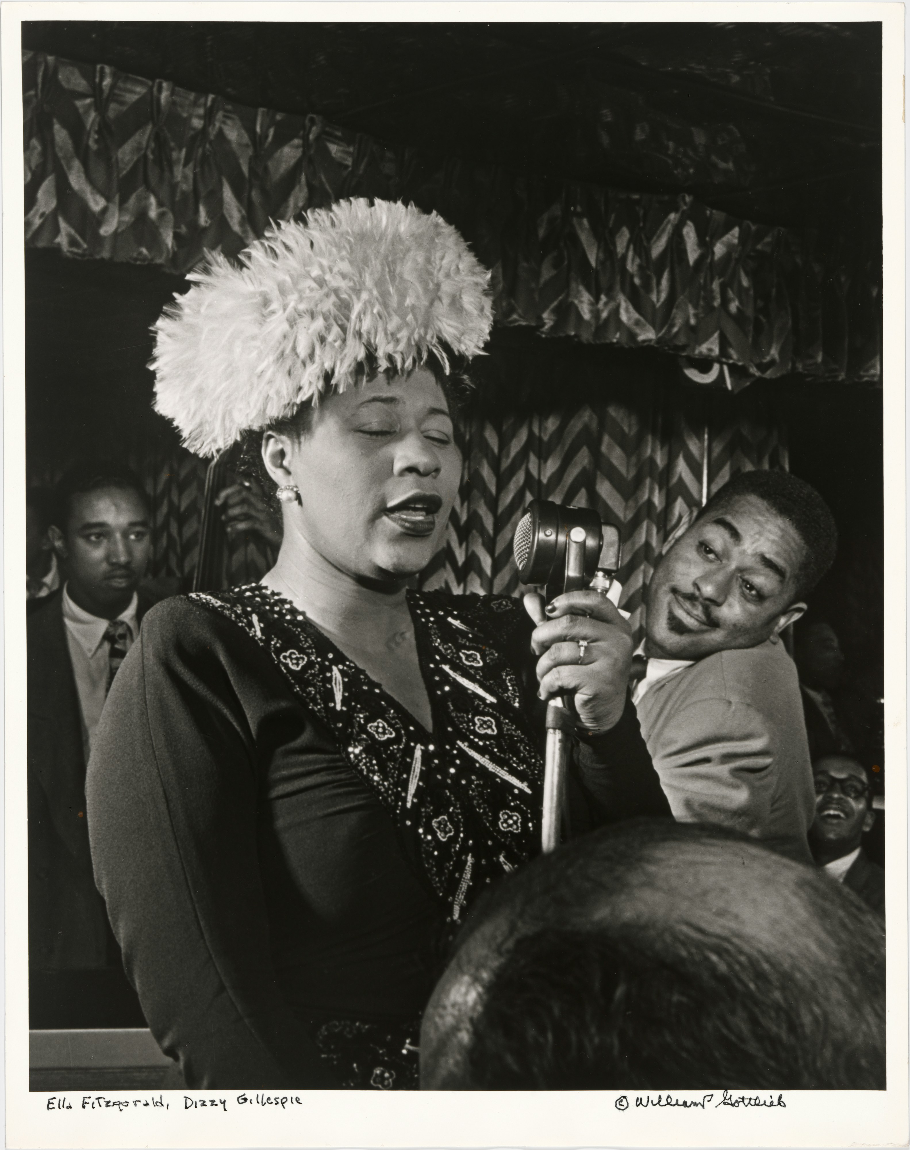 Artist: William Paul Gottlieb, Sitters: Ella Fitzgerald, Dizzy Gillespie, Ray Brown, Milt Jackson, Timme Rosenkrantz, Date: 1947, Medium: Gelatin silver print, Record ID: npg_NPG.2016.60