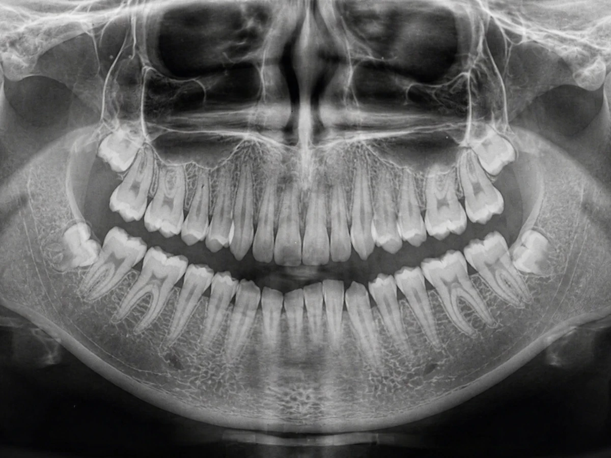 치아와 턱뼈가 보이는 파노라마 X-ray