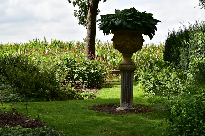 Stone urn planted with greenery