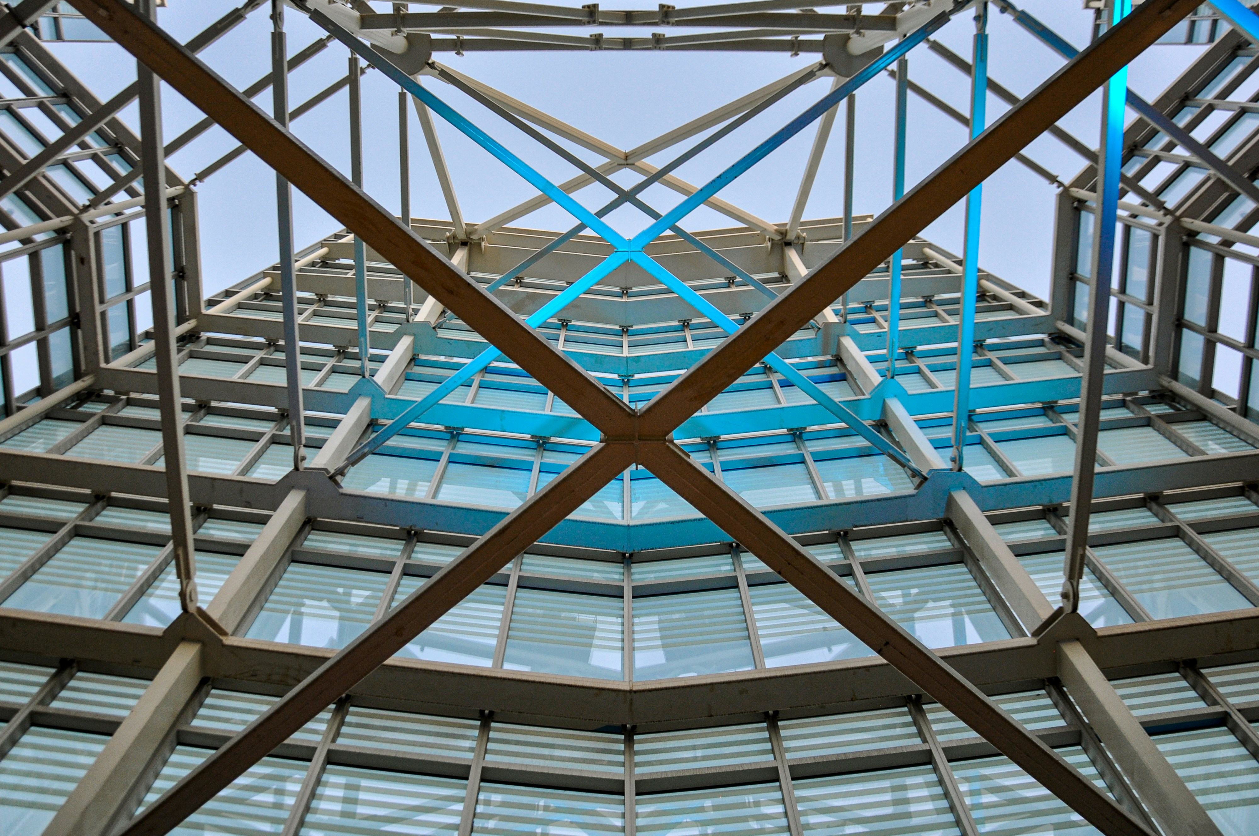 Modern building with geometric metal and glass structure