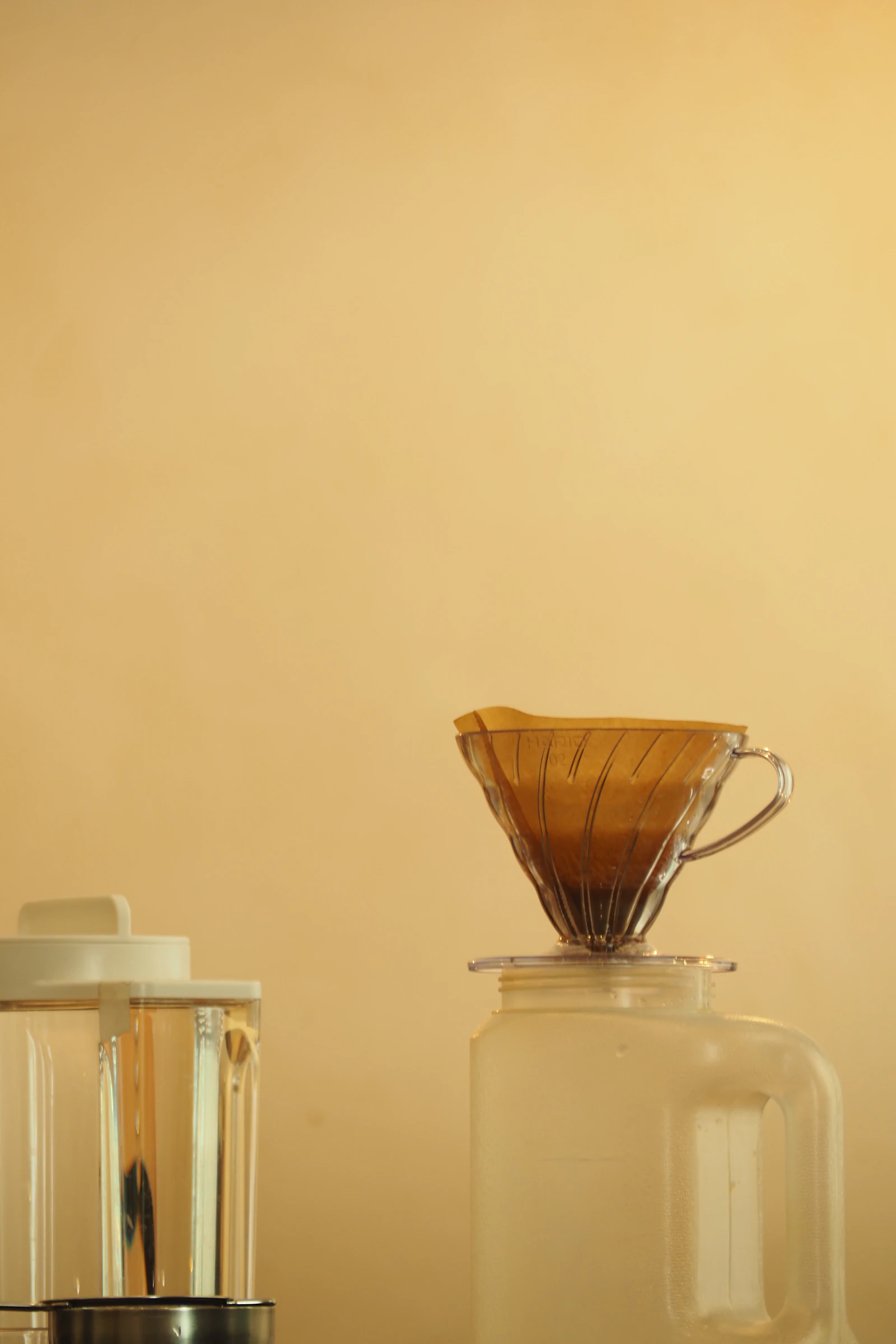 Real coffee brewing in a pour-over filter during a home morning routine