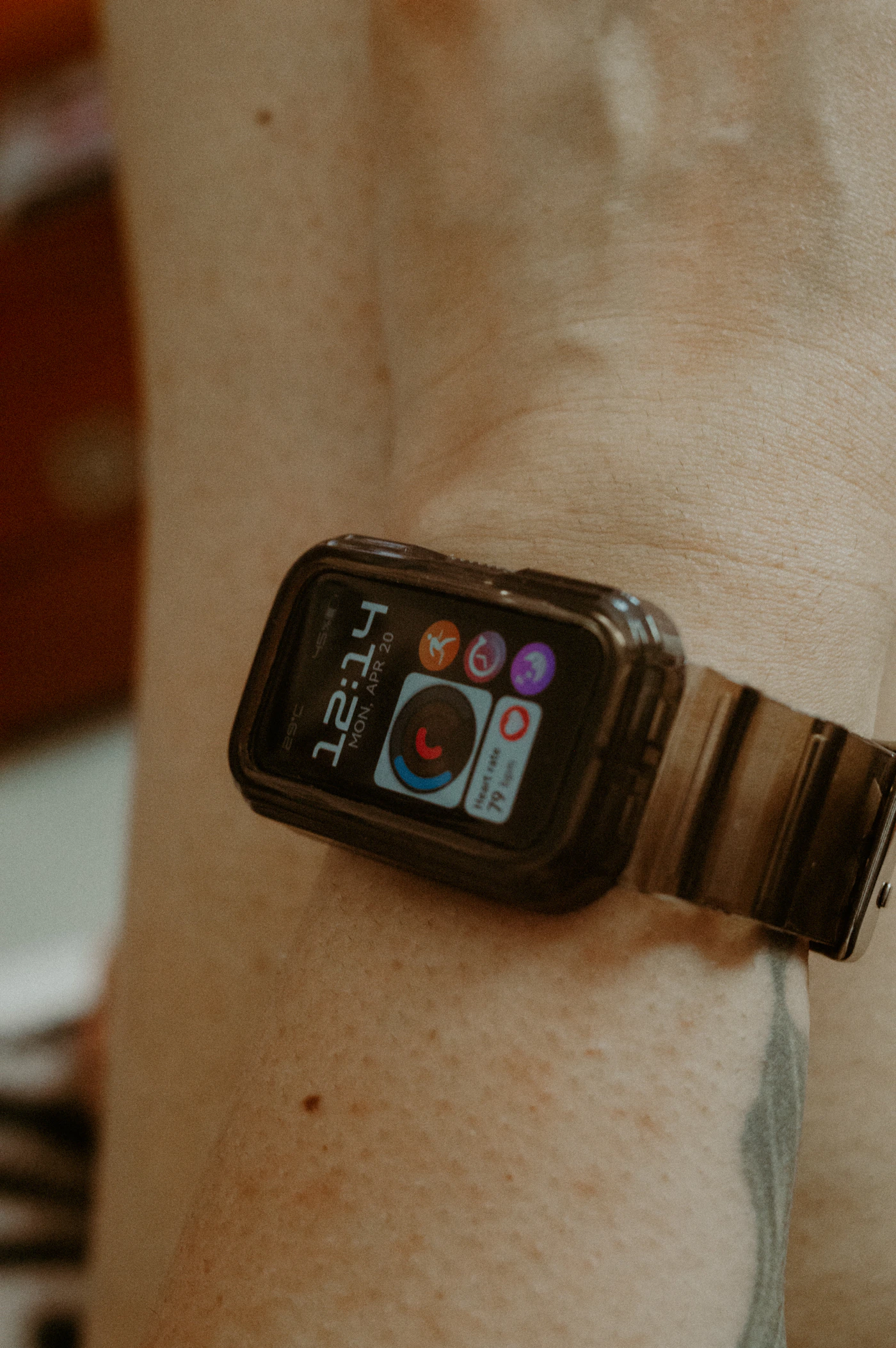 Close-up of a smartwatch on a person's wrist