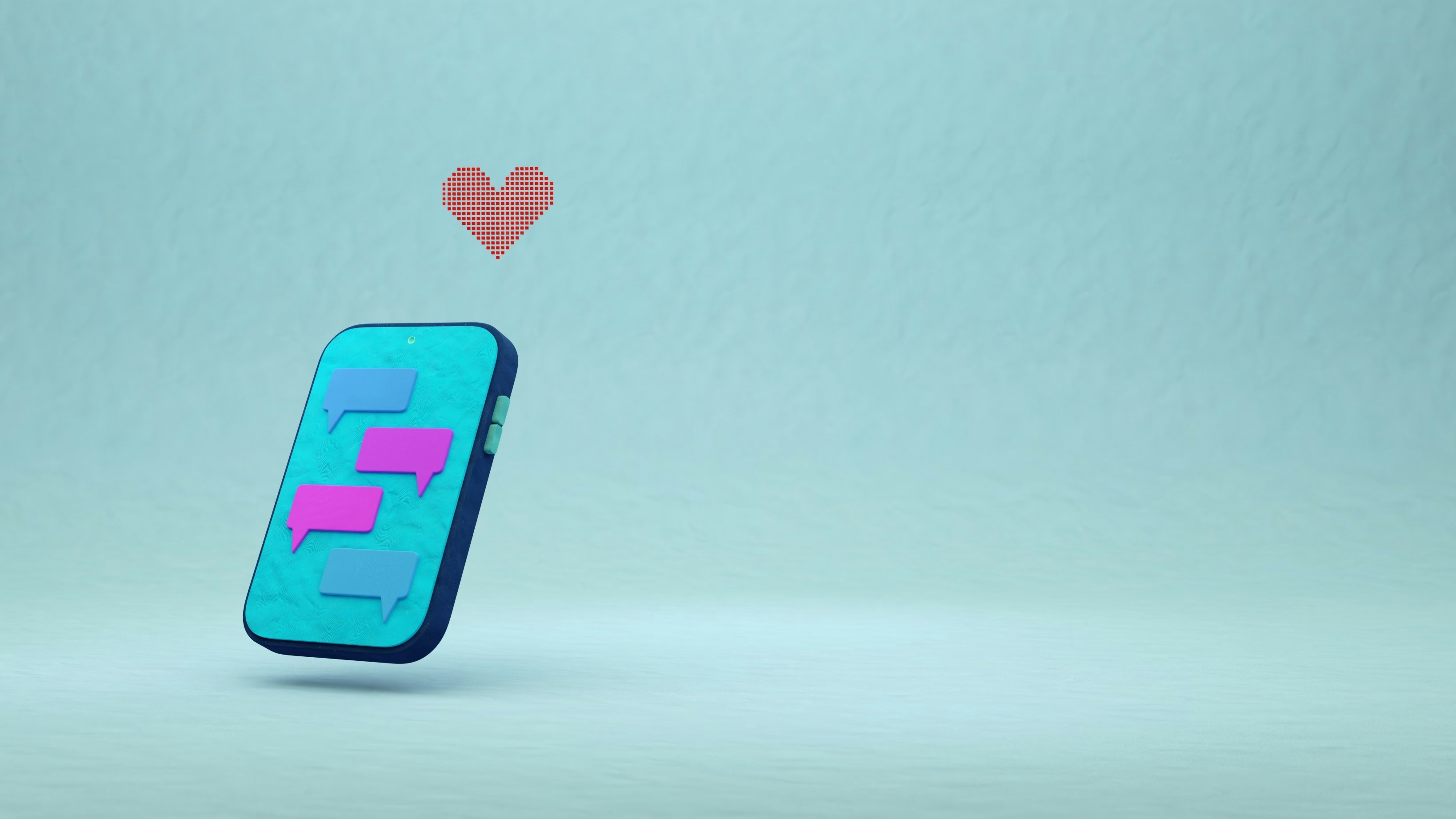 Smartphone with chat bubbles and a heart icon.