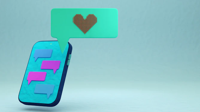 Smartphone displaying chat bubbles with a heart icon