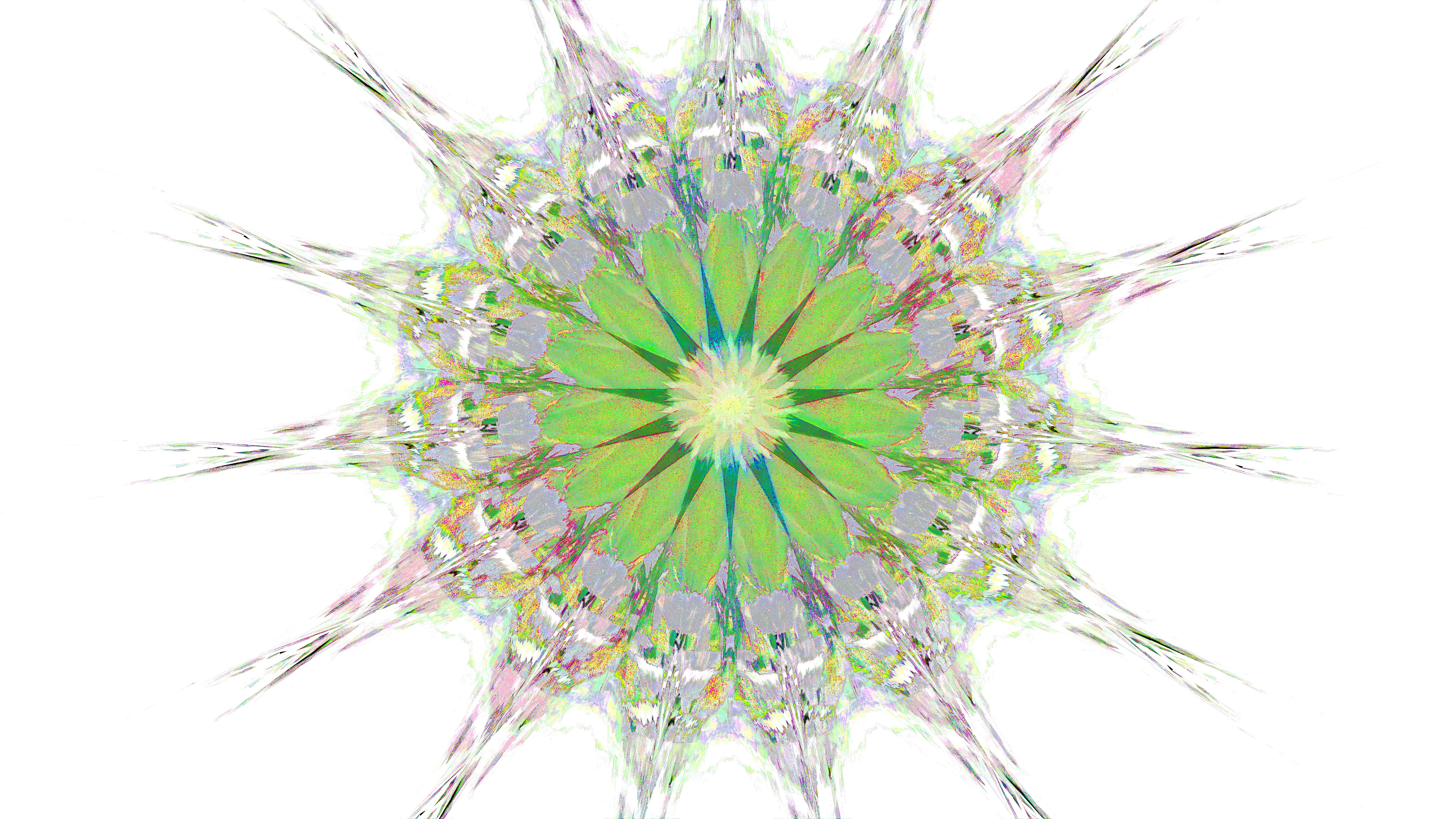 Um padrão fractal simétrico verde e branco