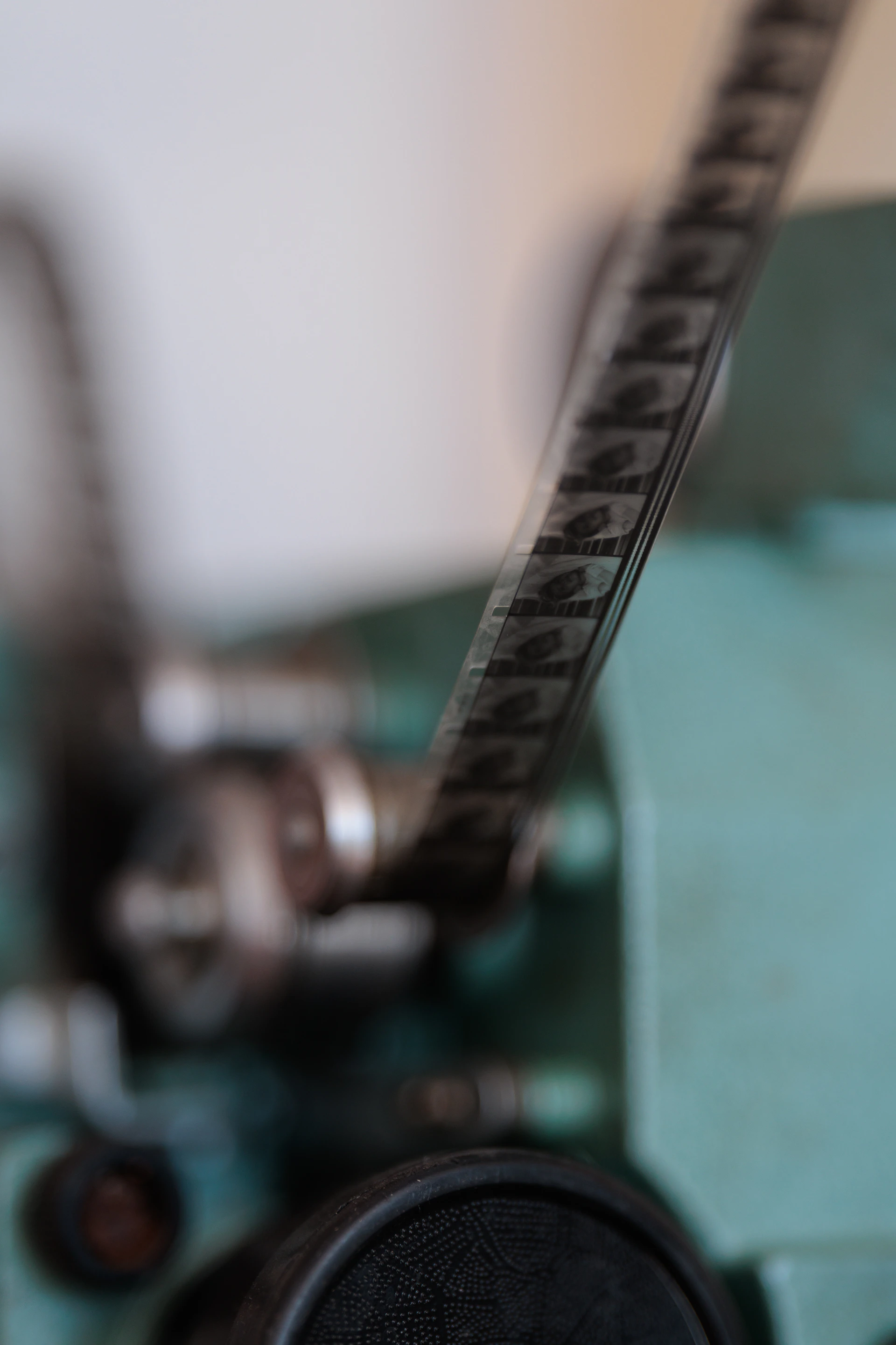 Film reel on a vintage projector close-up projector