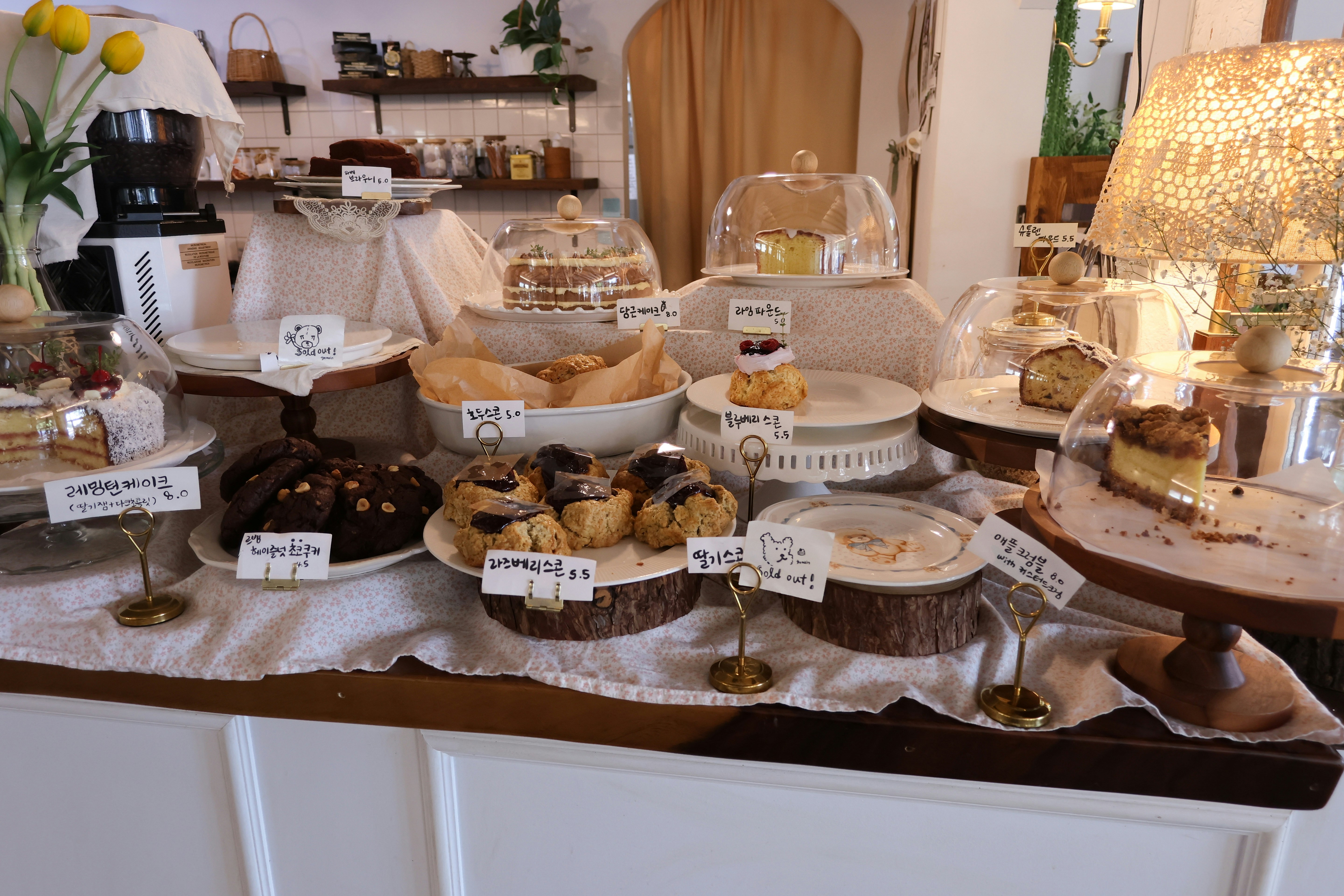 Assortment of cakes and pastries on display