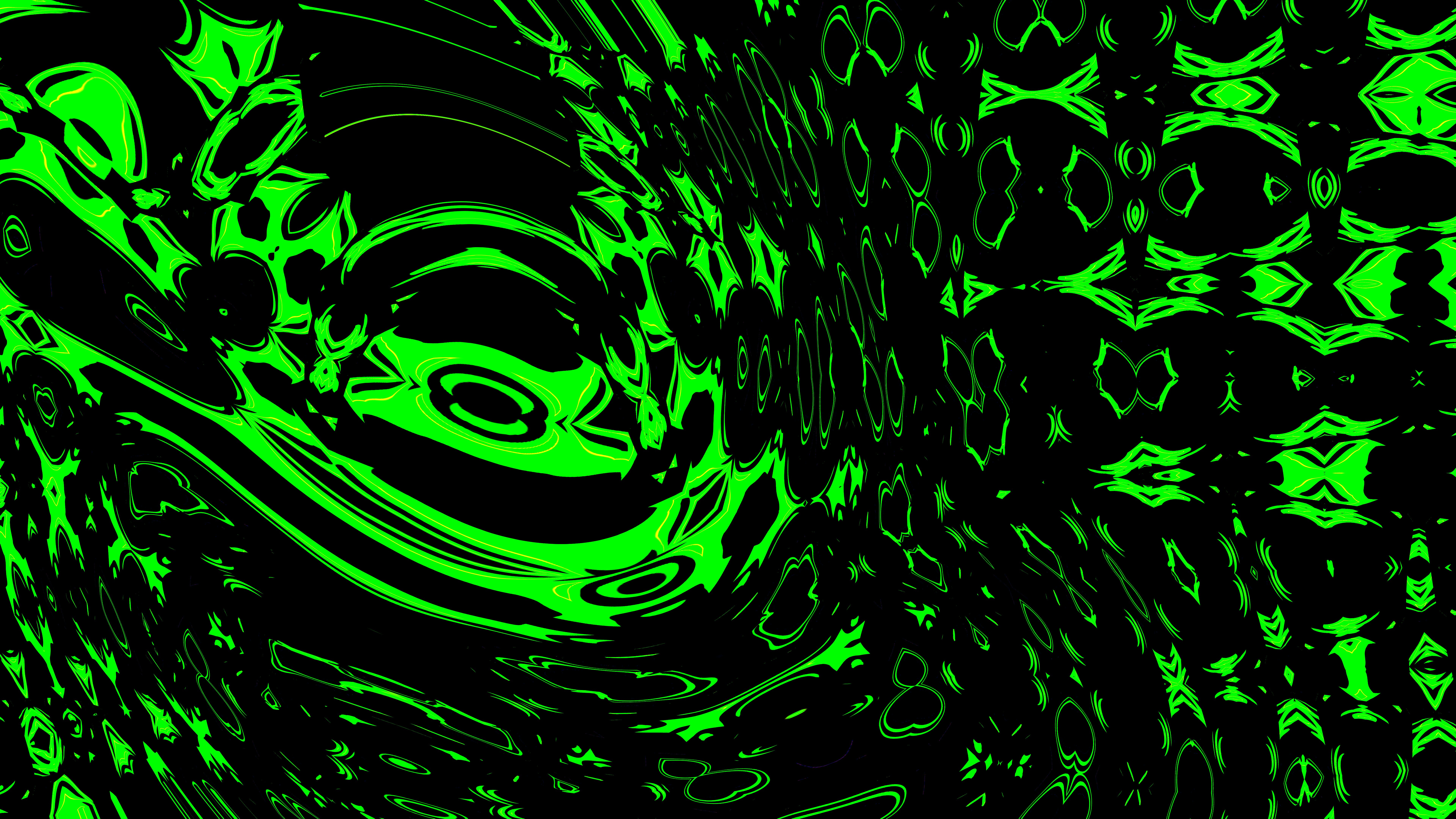 Abstract green patterns on a black background