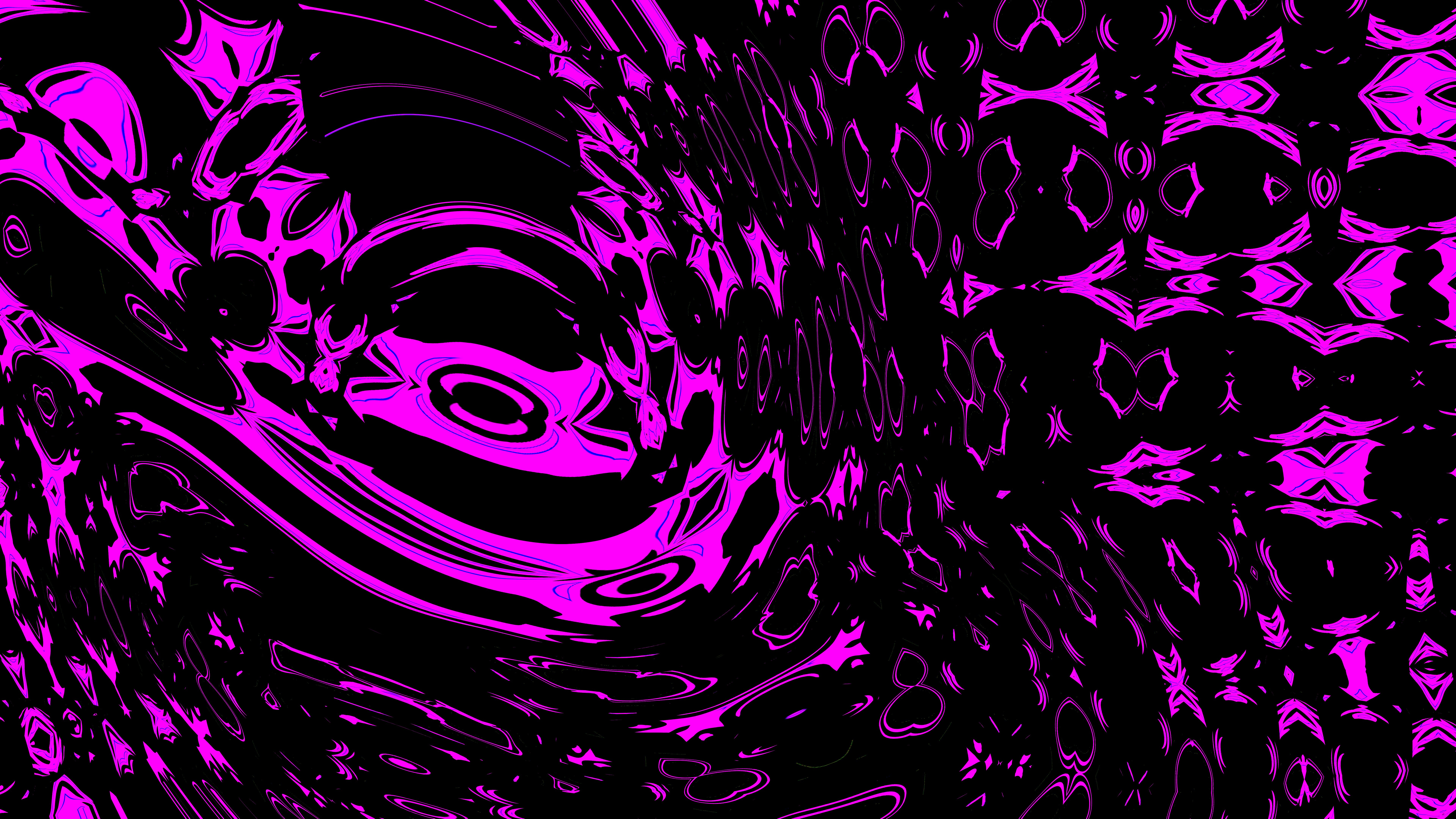 Abstract pattern of bright pink shapes on black background