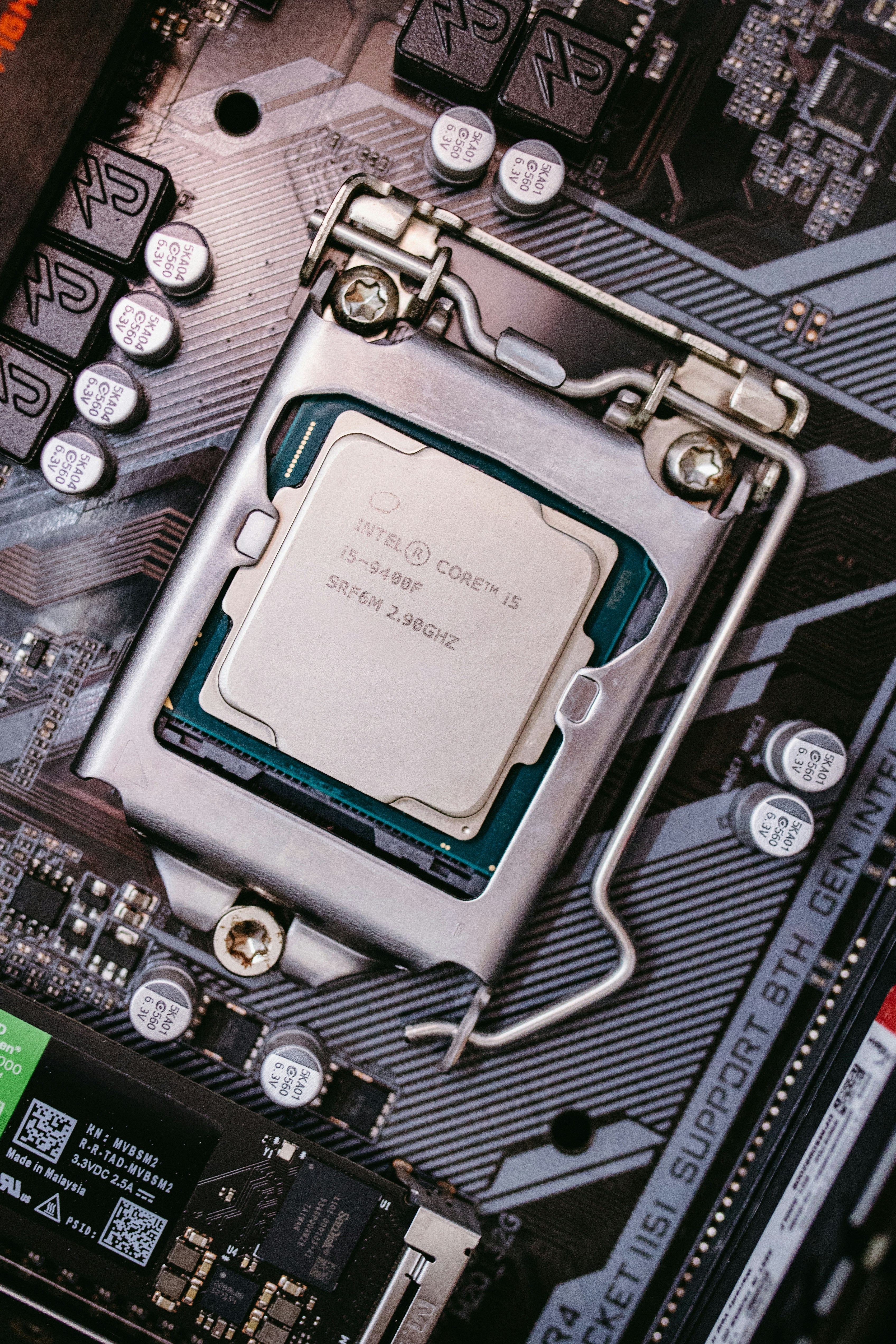 Central processing unit installed on a computer motherboard.