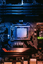 Close-up of a computer processor on a motherboard.