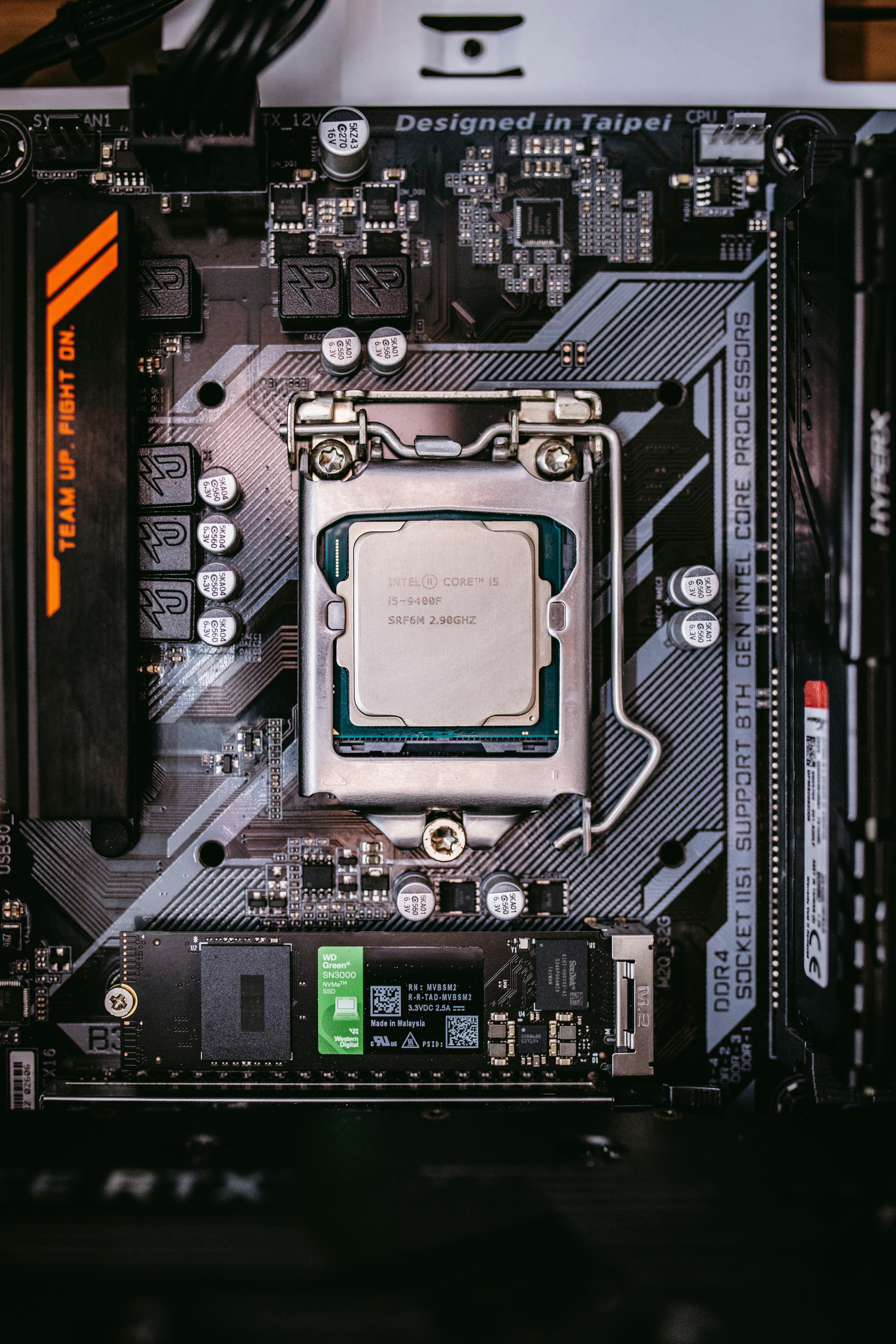 Computer motherboard with cpu installed