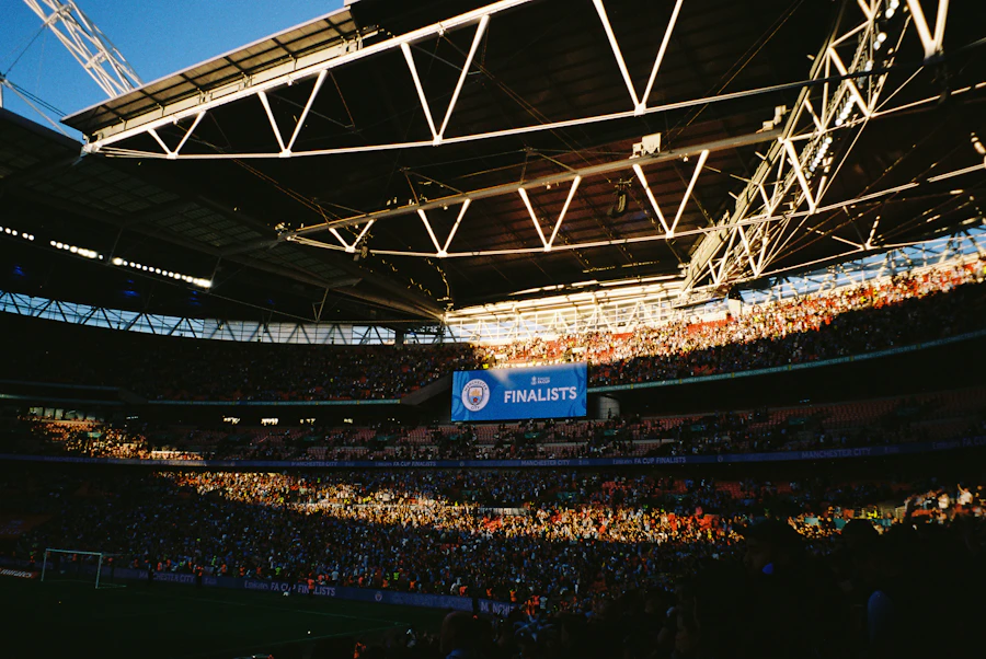 Wembley football stadium filled with supporters