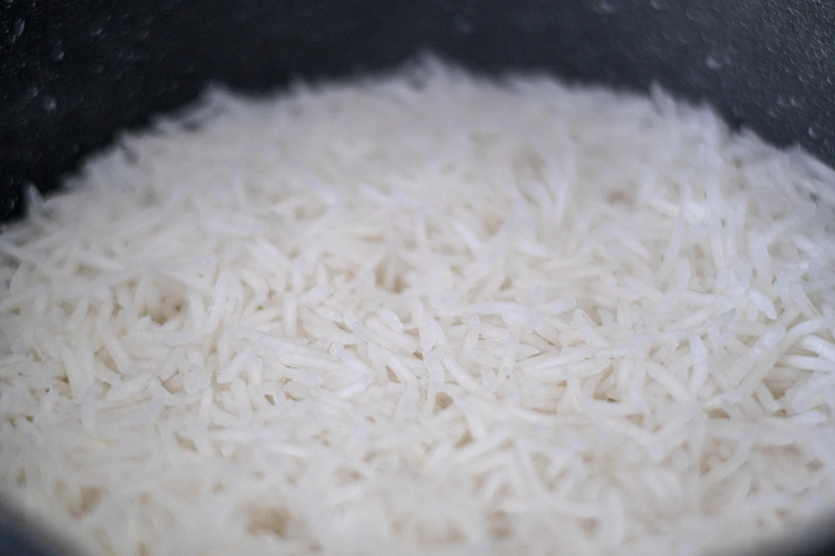 Fluffy cooked white basmati rice